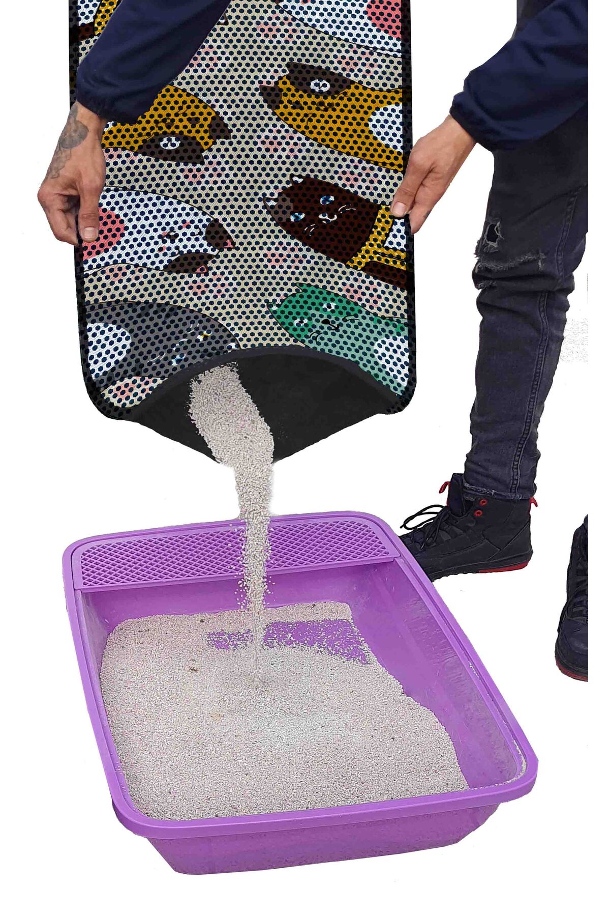 پاد خاک گربه الک‌دار طرح‌دار XXL آکتونچ AKTUNÇ، ۶۰×۱۲۰ سانتی‌متر بژ
