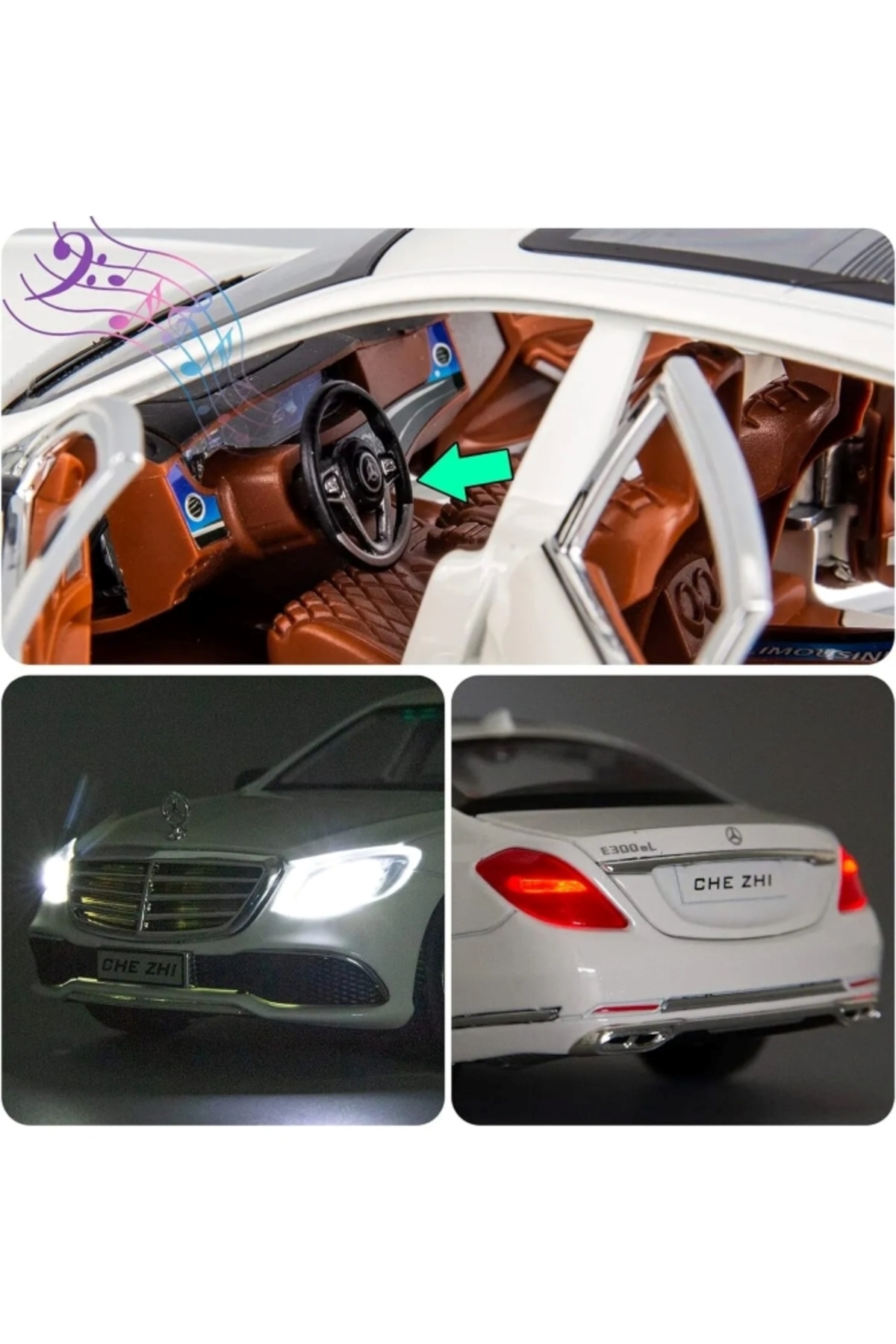 مدل خودرو مرسدس بنز ماشین E300L 1:24 DIECAST فلزی مجموعه با صدا و نور 21 سانتی متر اورجینال scntoys