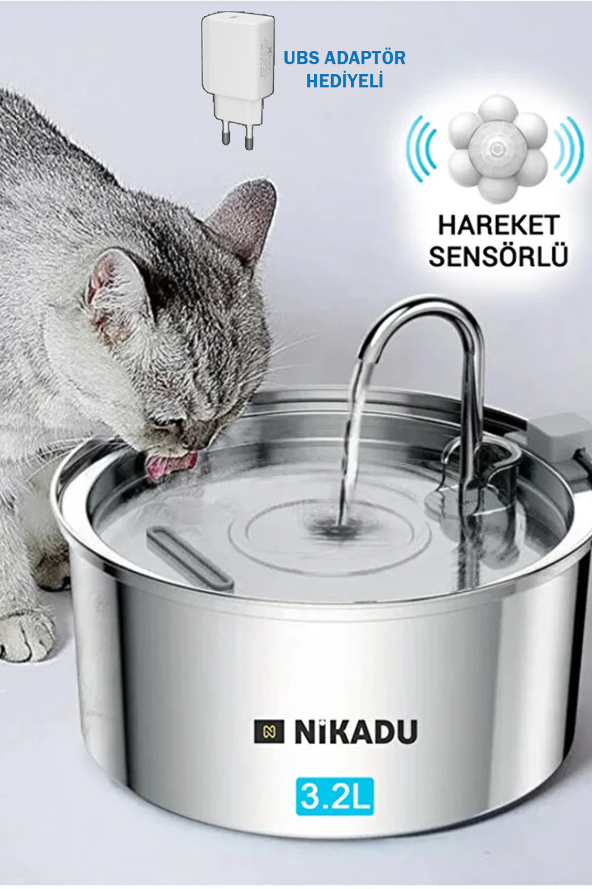 آبخوری فواره‌ای خودکار گربه و سگ نیکادو Nikadu، ۳٫۲ لیتر، فولاد ضدزنگ 3.2 L
