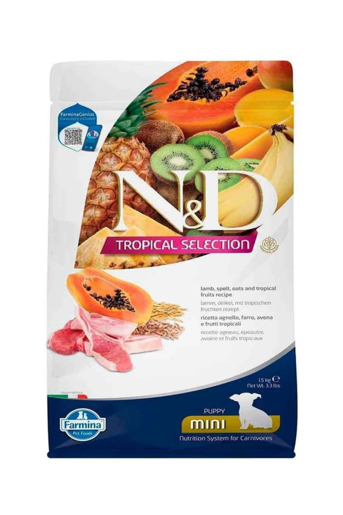 غذای خشک توله‌سگ نژاد کوچک ان‌دی N&D Tropical Selection با بره و میوه‌های استوایی، ۱٫۵ کیلوگرم 1,5kg