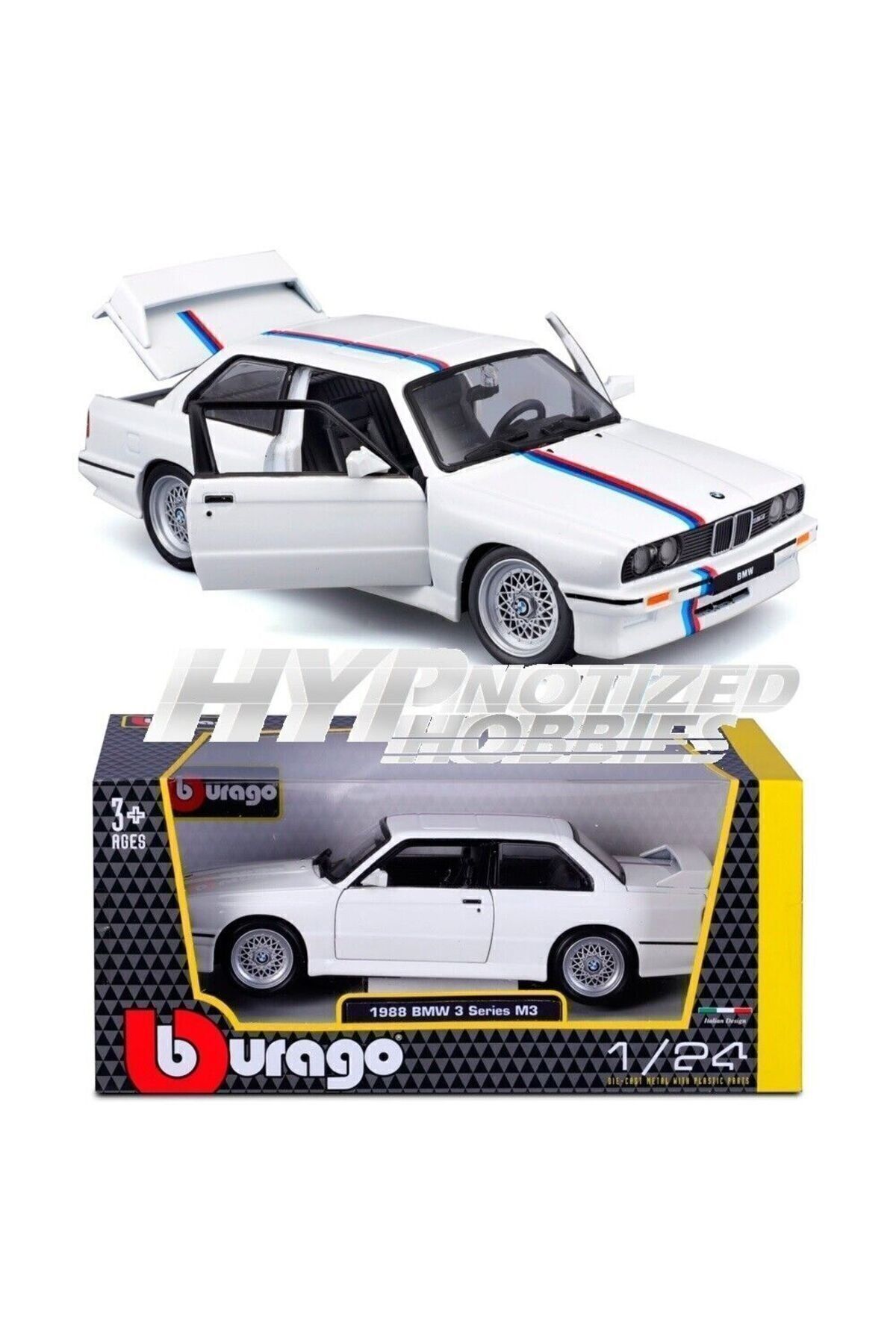 مدل خودرو 1988 BMW 3 SERIES M3 WHITE E30 1:24 SCALE BRAND BURAGO از ترکیه Burago