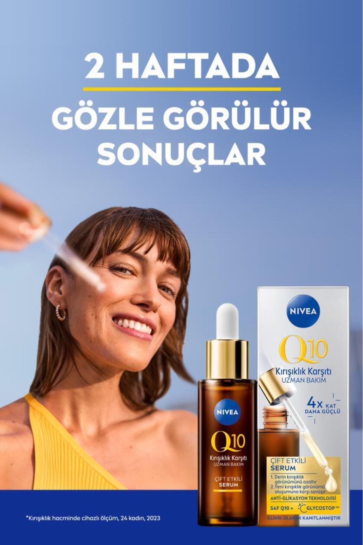 NIVEA ضد چین و چروک دوگانه با سرم پوستی Q10 30 میلی لیتر، Q10 خالص، ضد چین و چروک ناشی از قند