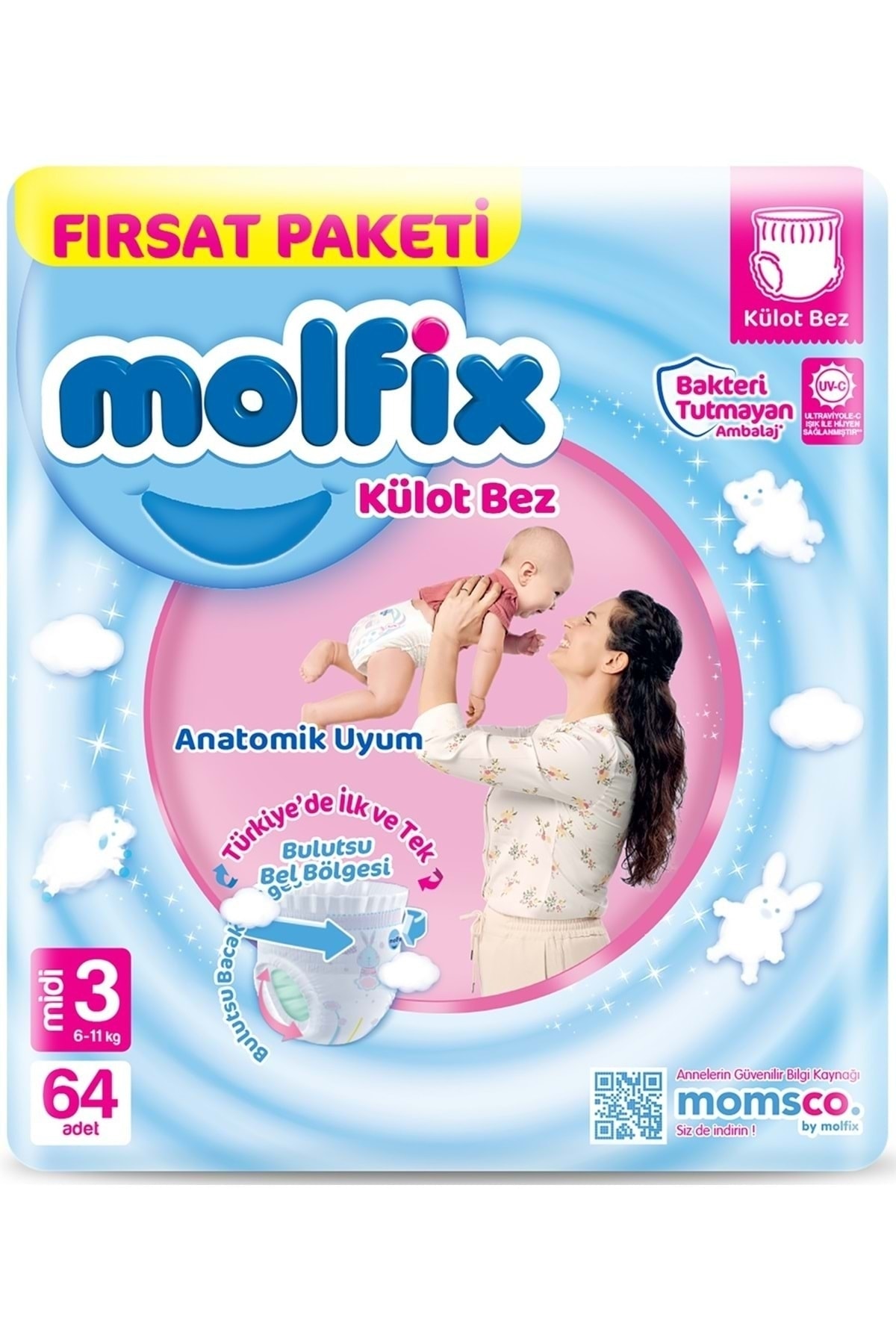 پوشک بچه سایز شورتی: 3 6 11 کیلوگرم میدی 64 عددی PK اورجینال Molfix