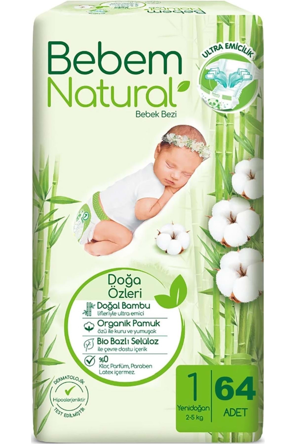 پوشک بچه بسته فرصت 1 سایز 2 5 کیلویی 64 عددی اورجینال Bebem Natural