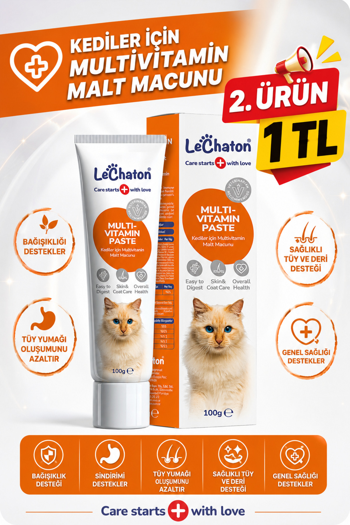 خمیر مالت مولتی‌ویتامین گربه له‌چاتون پت‌کر LeChaton Pet Care، ۱۰۰ گرم، حاوی تائورین و بیوتین