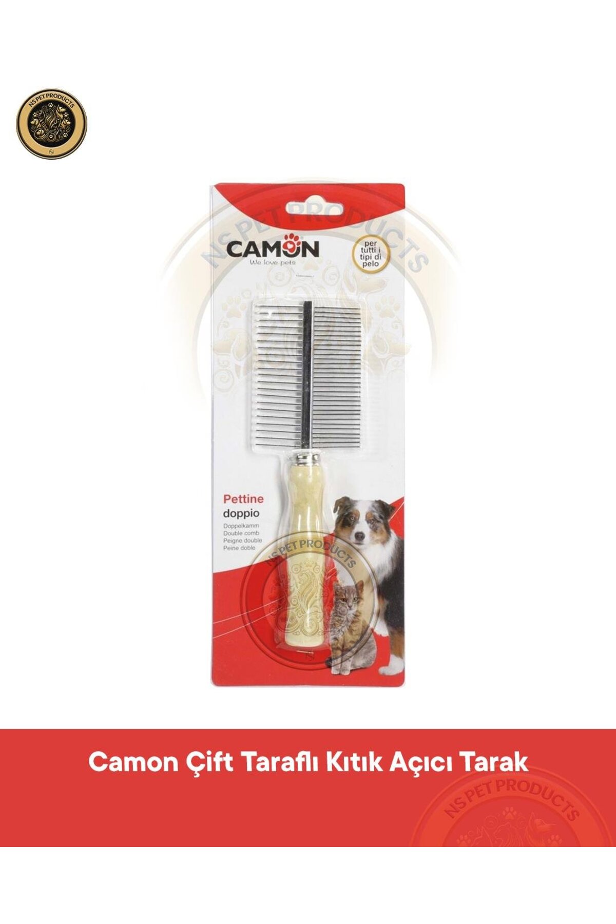 شانه دوطرفه گره‌بازکن سگ و گربه کامون Camon، ۱۷٫۵ سانتی‌متر