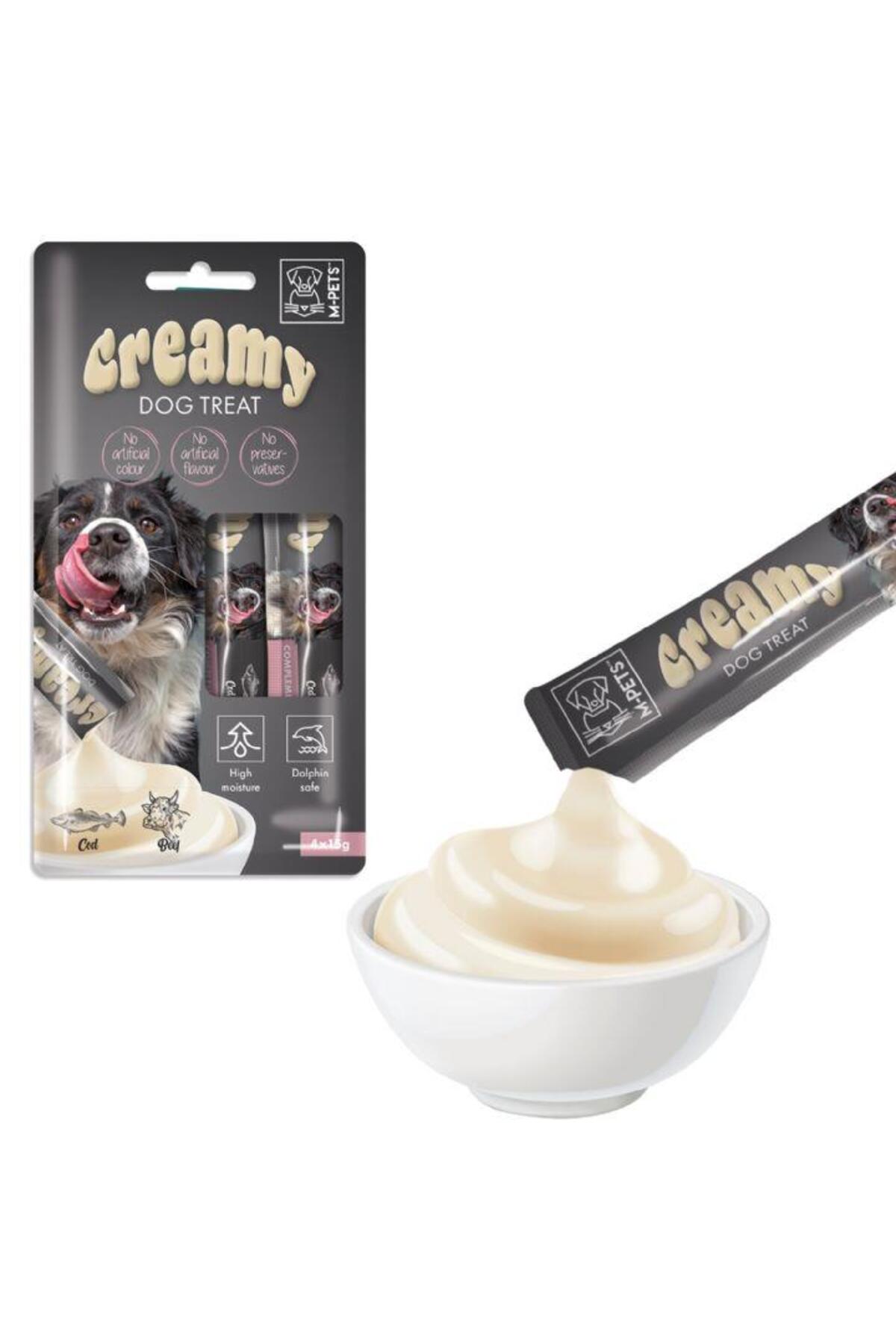 تشویقی کرمی سگ ام‌پتس M-PETS با ماهی کاد و گوشت گاو، ۴×۱۵ گرم