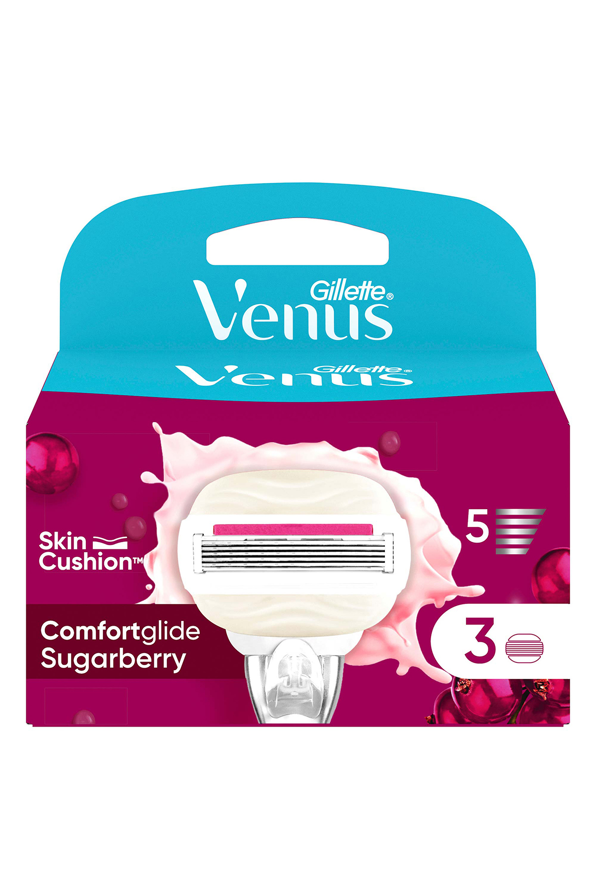 تیغ اصلاح زنانه 3 عددی گلابی با رایحه شکر توت از سری Venus ComfortGlide ژیلت Gillette
