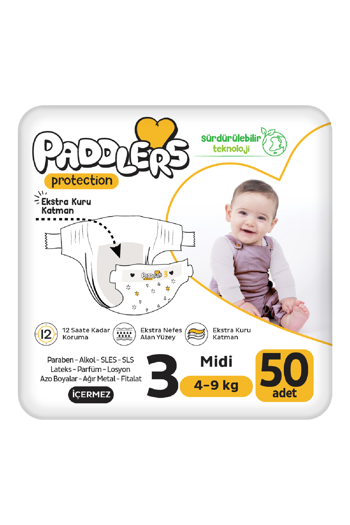 پوشک بچه بسته جامبو سایز 3 میدی 50 تکه 4 تا 9 کیلوگرم محافظ اورجینال Paddlers