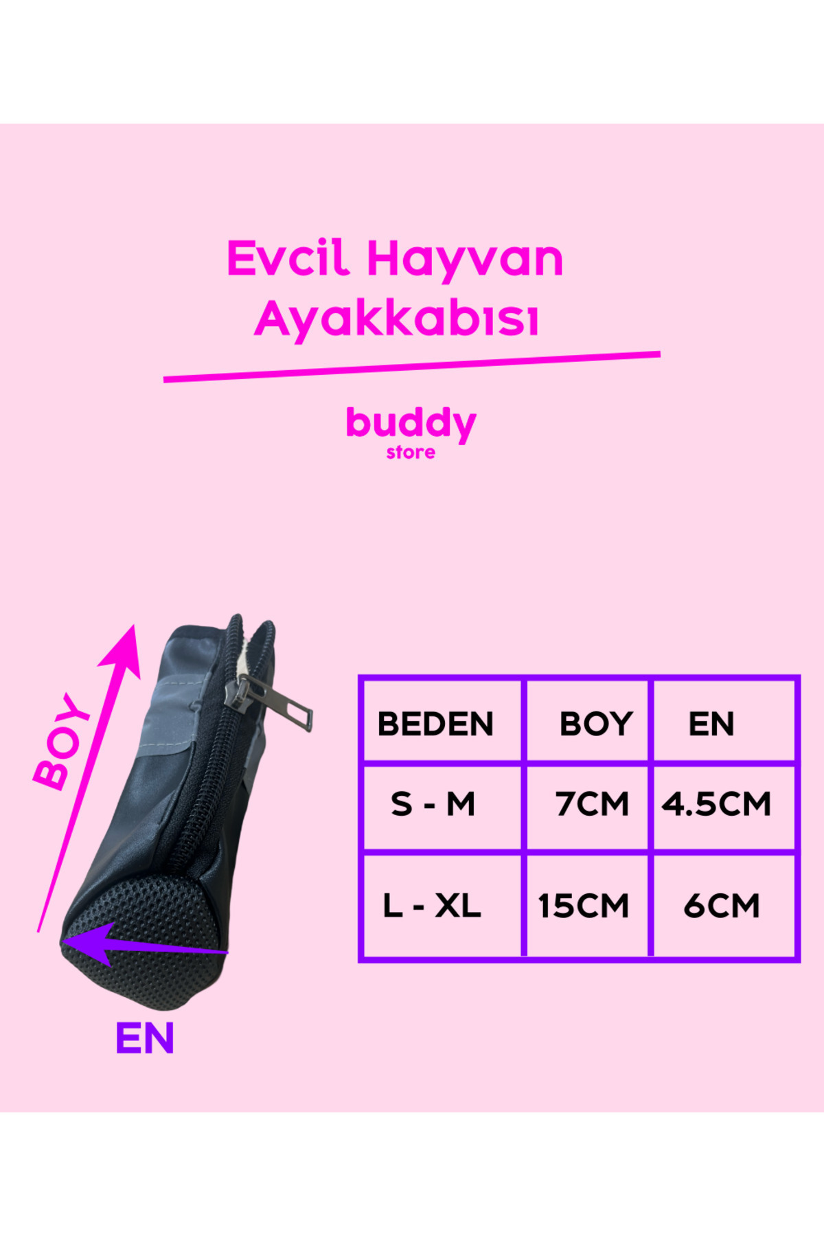 کفش سگ بادی استور Buddy Store مدل bsShoePack، زیپ‌دار با زیره نرم، ضدلغزش و ضدآب مشکی