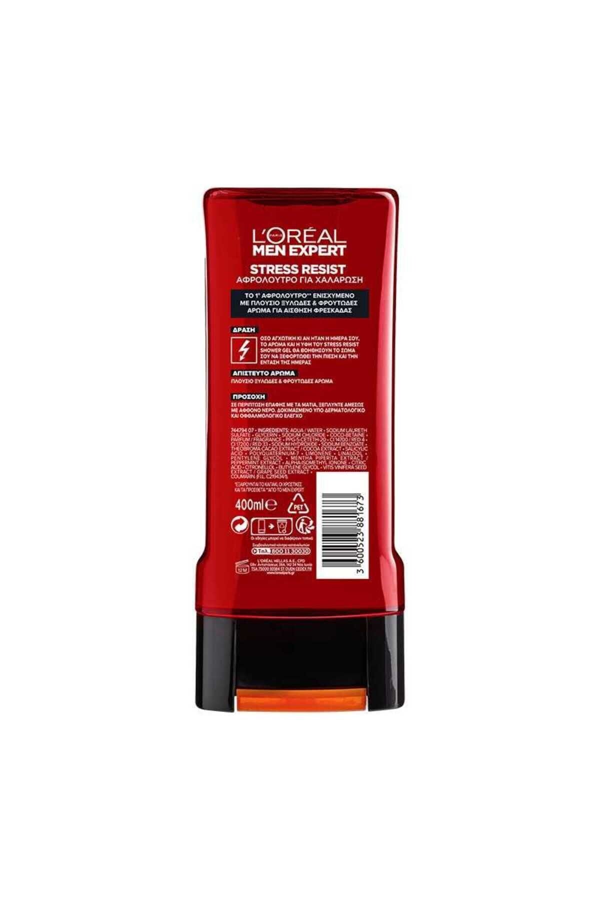 ژل دوش مردانه استرس مقاوم 400 میل برای احساس فوری طراوت L'Oreal Paris Men Expert