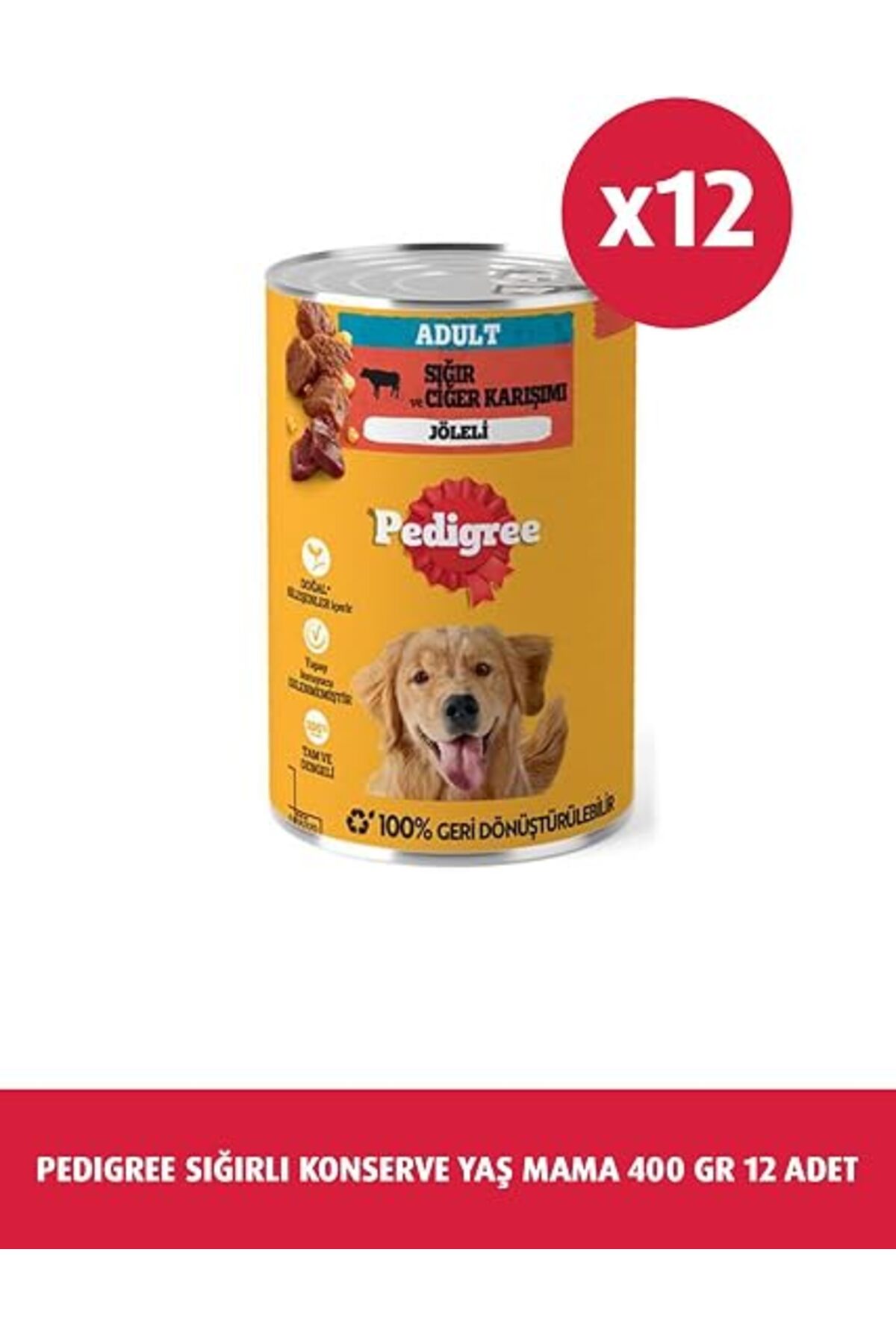 غذای کنسروی تر سگ با طعم گوشت گاو پدیگری Pedigree، ۴۰۰ گرم، بسته ۱۲ عددی