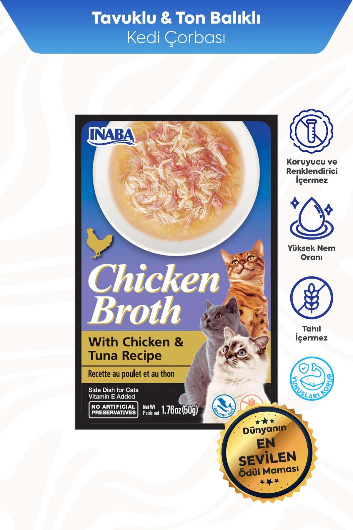 سوپ گربه Ciao Chicken Broth اینابا Inaba با آب مرغ و تن‌ماهی، ۵۰ گرم