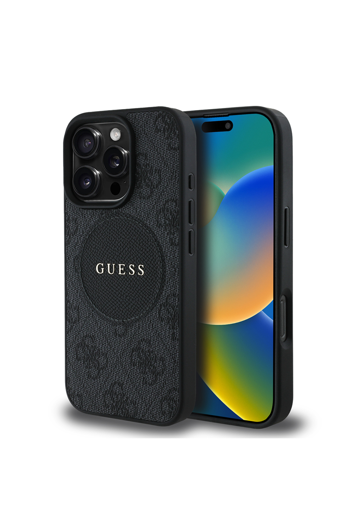 کاور و قاب IPHONE 16 PRO CASE GUESS LICENSED MAGSAFE CHARGING با طرح دایره ای دار 4G کلاسیک مشکی اورجینال Guess