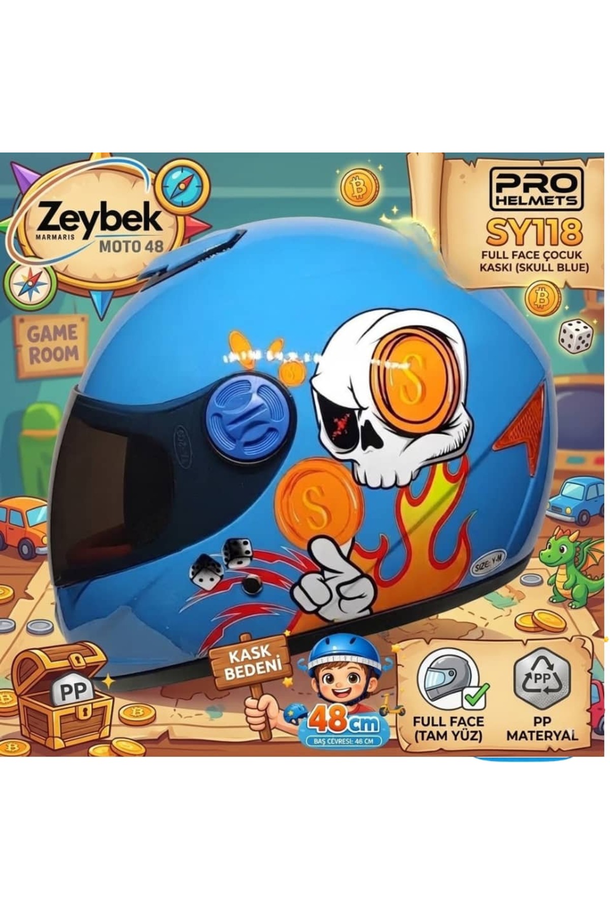کلاه کاسکت تمام‌رخ کودک فری-ام Free-M مدل Pro Helmets SY118، سایز ۴۸ سانتی‌متر چندرنگ