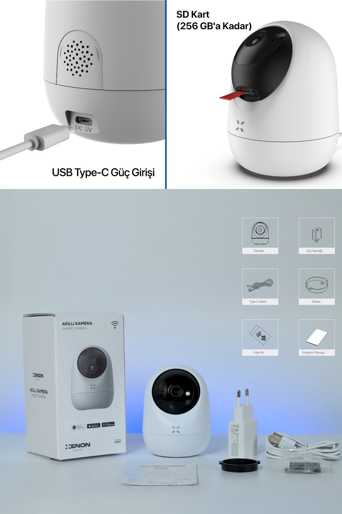 مجموعه ۳ دوربین امنیتی داخلی زنون اسمارت Xenon Smart، مدل X7207-3، وضوح 1080P سفید