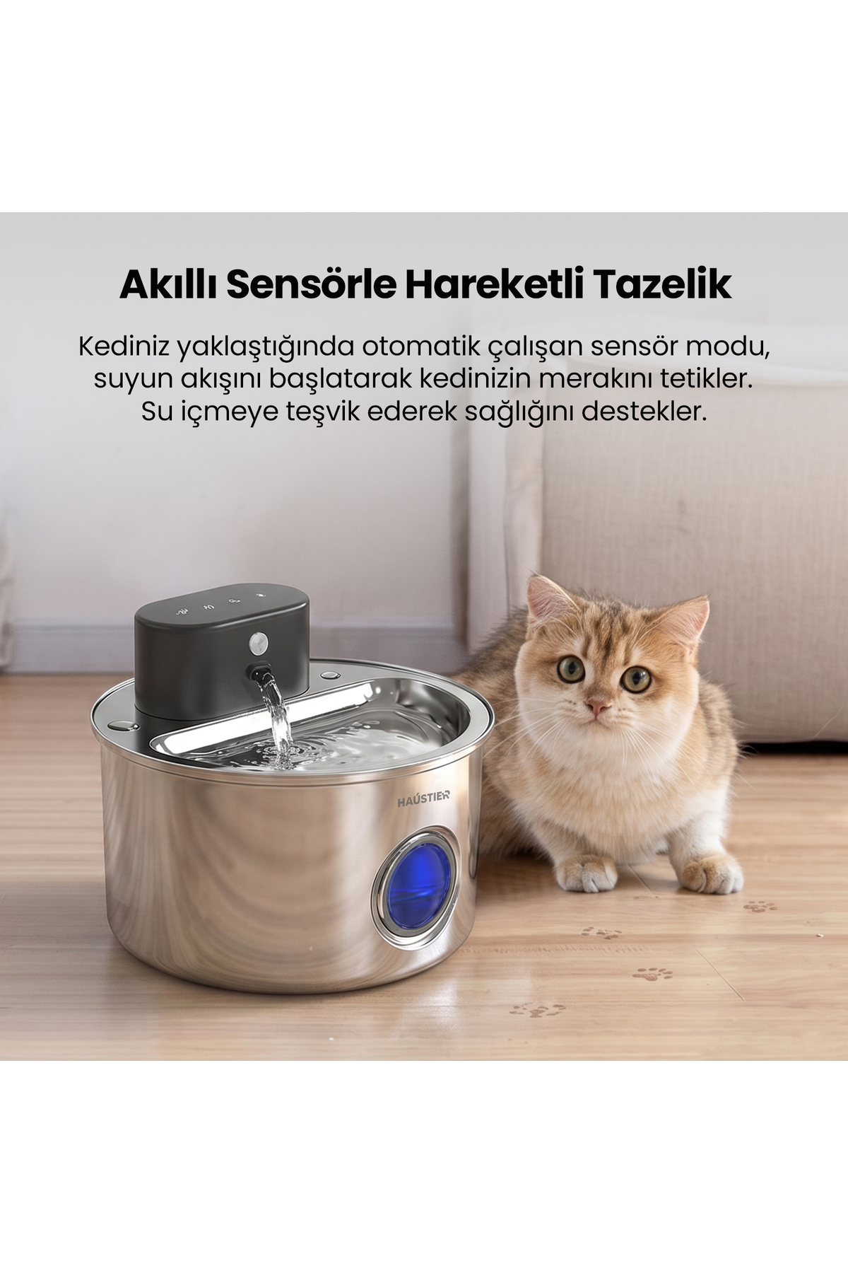 آبخوری فواره‌ای گربه هاوستایر Haustier HST-WF014، فولادی با مخزن ۴ لیتری