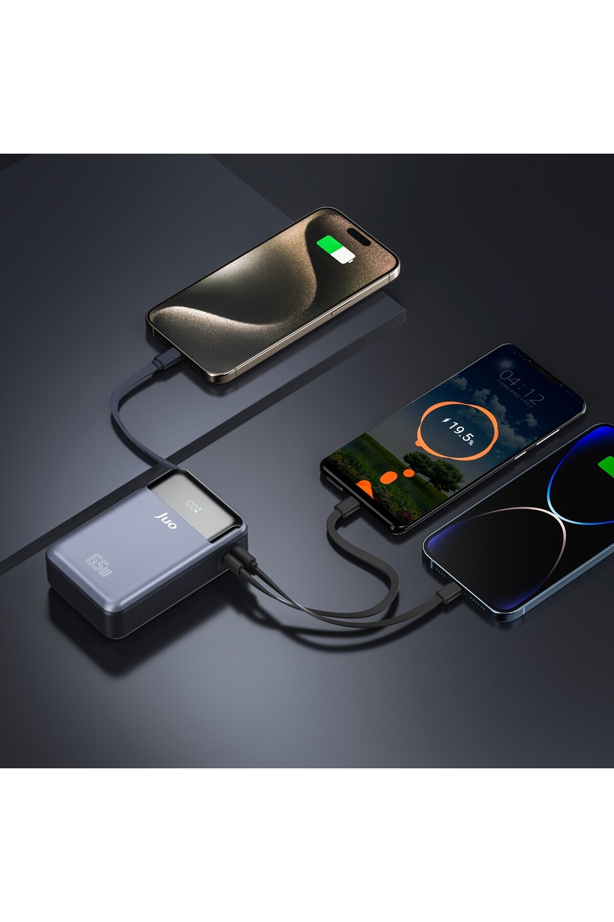 پاوربانک شارژر سریع کابلی USB A TYPE C با صفحه نمایش LED 20000 ماه 65W اورجینال Juo