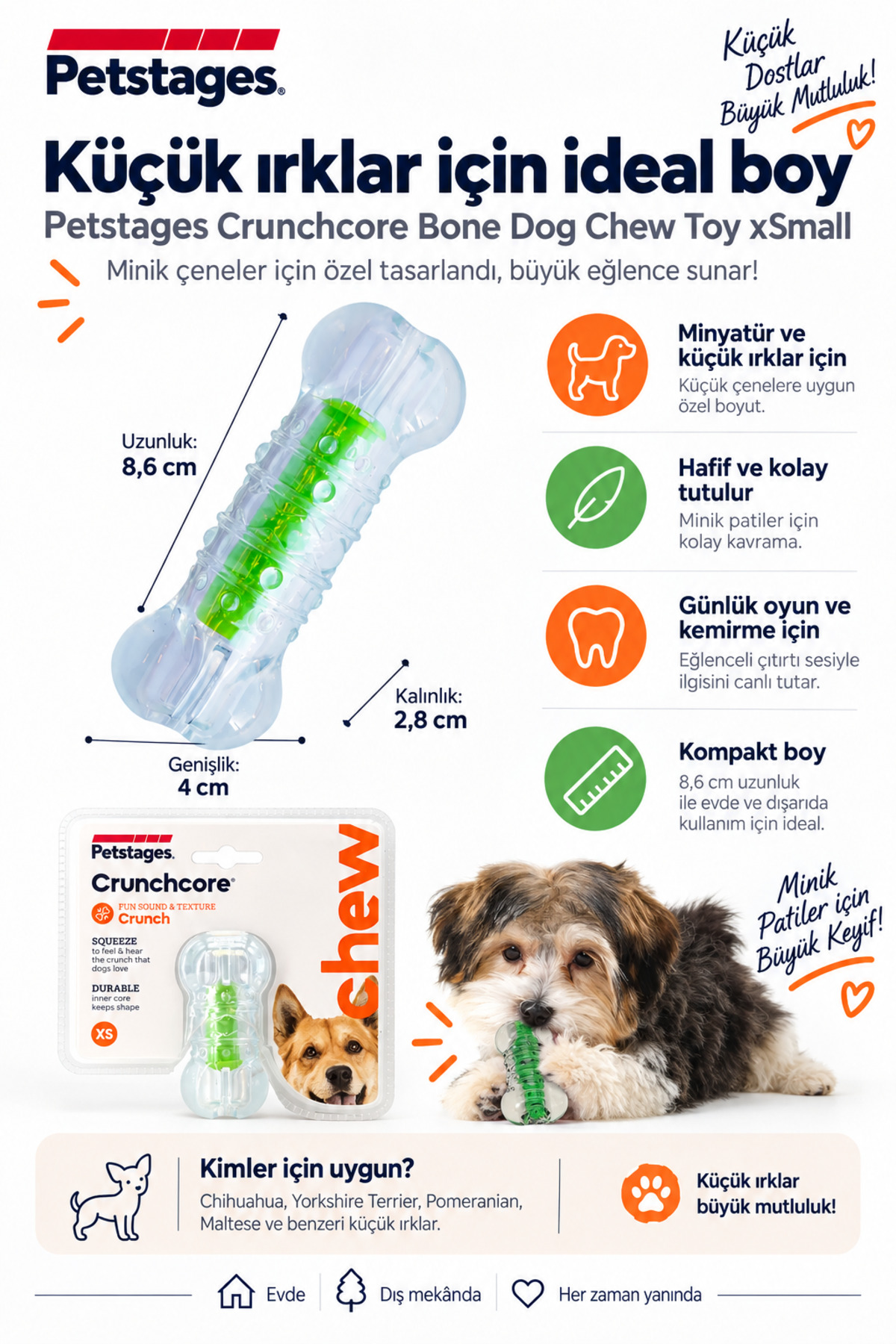 اسباب‌بازی جویدنی استخوانی سگ پت‌استیجز PetStages Crunchcore Bone، سایز XSmall سفید