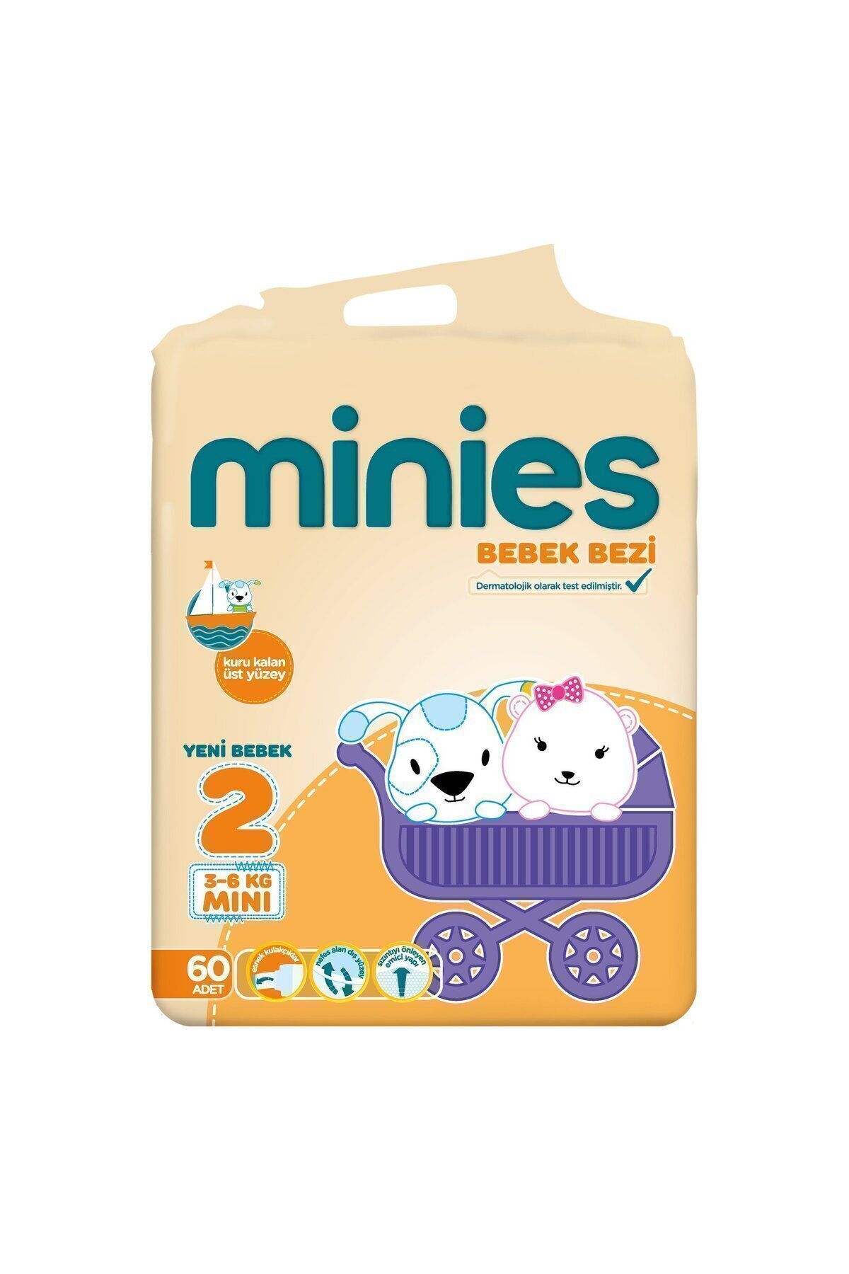 پوشک بچه مینی 2 سایز 3 6 کیلویی 60 عددی اورجینال Minies