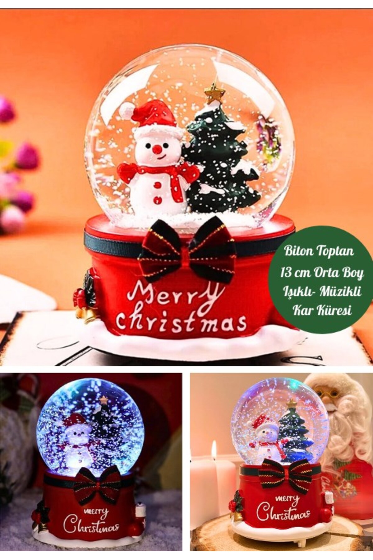 گوی برفی سال نو 2025 آدم 13 سانتی متری با نور موزیکال SNOW GLOBE 20A از ترکیه HediyeFilesi