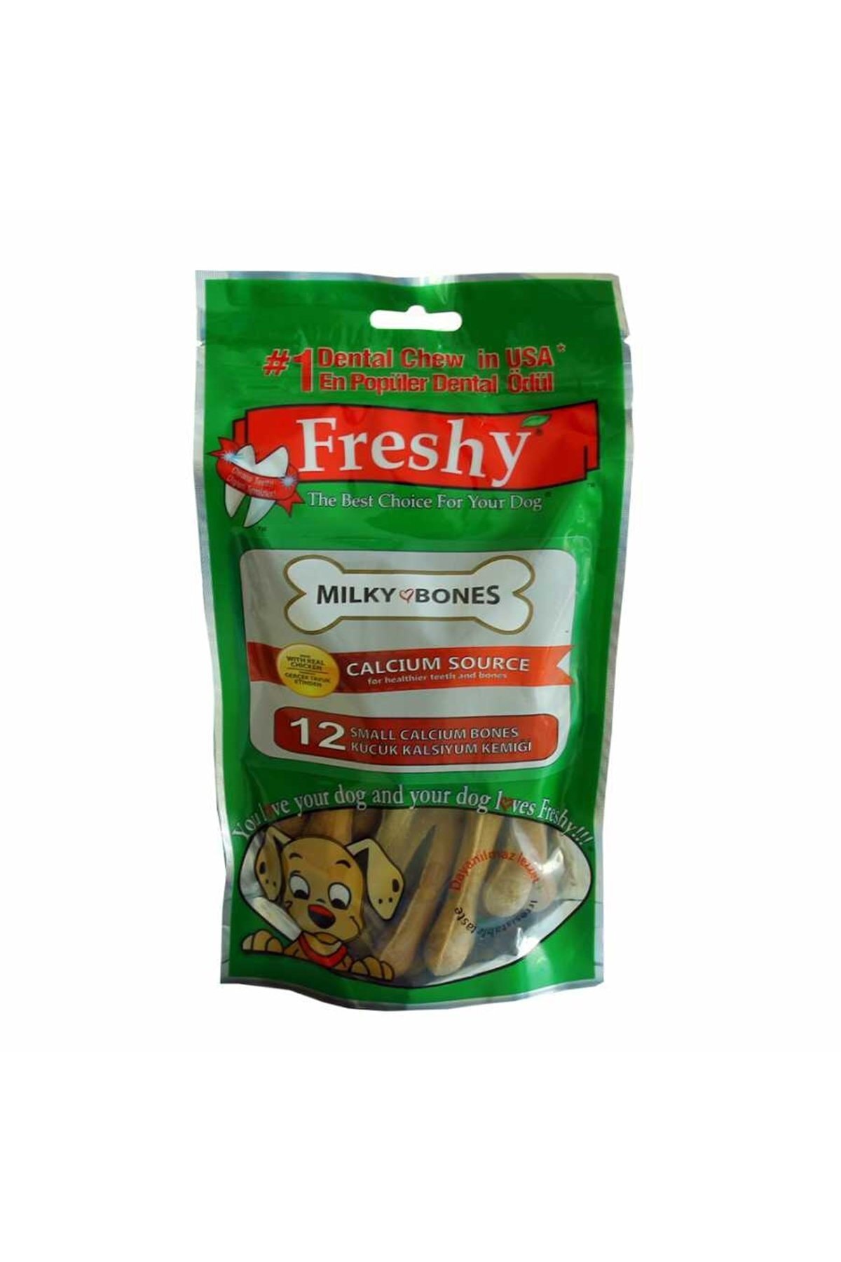 تشویقی استخوان کلسیمی سگ فرشی Freshy Milky Bones، سایز کوچک، ۱۲ عددی