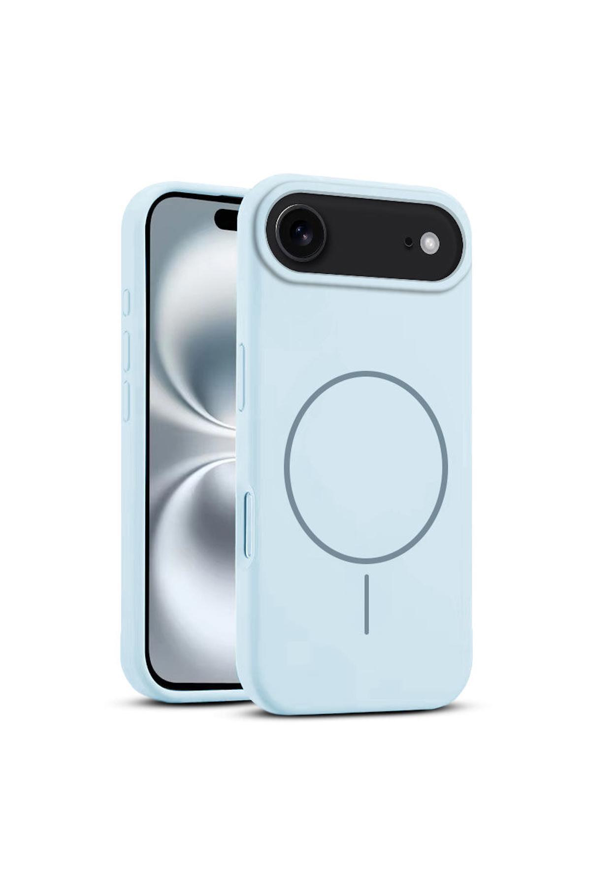 کاور و قاب APPLE IPHONE 17 AIR COMPATIBLE CASE سیلیکونی مایع نرم پشتیبانی از شارژ بی سیم آبی روشن اورجینال Zebana