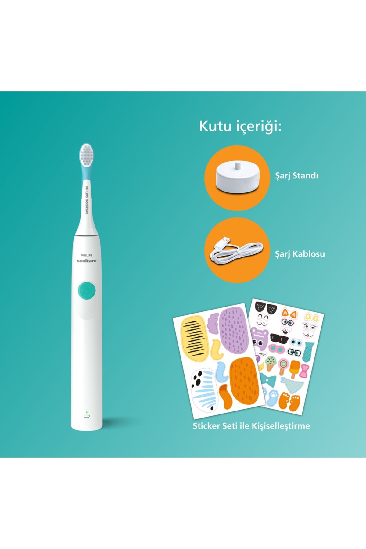 مسواک شارژی SONICARE FOR KIDS با استیکر هدیه برس حساس سونیک برای کودکان اورجینال Philips