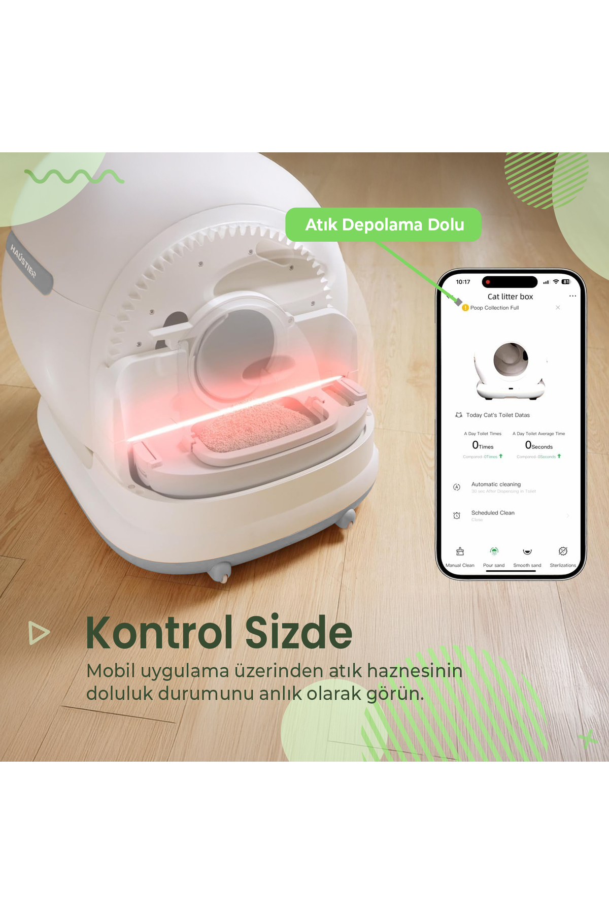 توالت هوشمند خودکار گربه هاوستیر Haustier CB002، دوربین‌دار، خاکستری، با محفظه ۷۲ لیتری و مخزن زباله ۷ لیتری