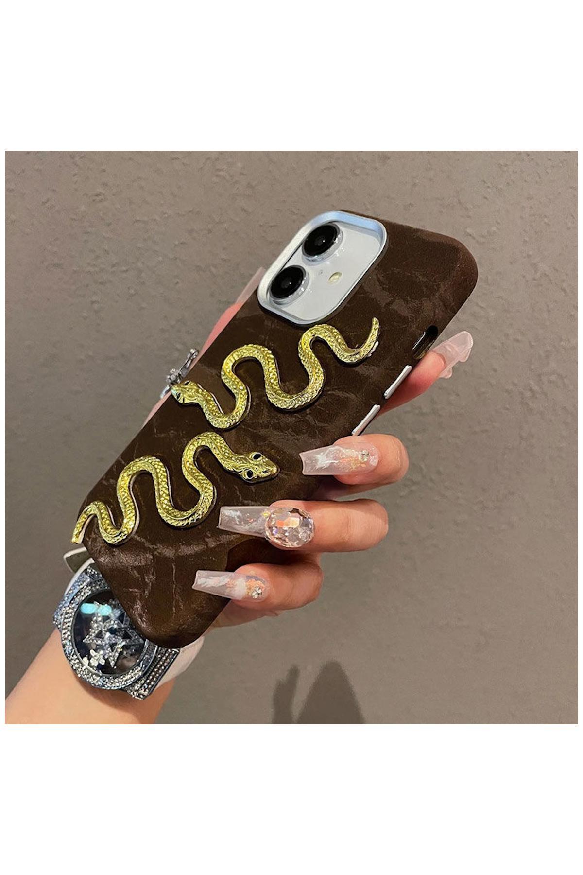 کاور و قاب سازگار با آیفون 16 ZEBANA SERPENT VELVET FABRIC CASE قهوه ای اورجینال Zebana