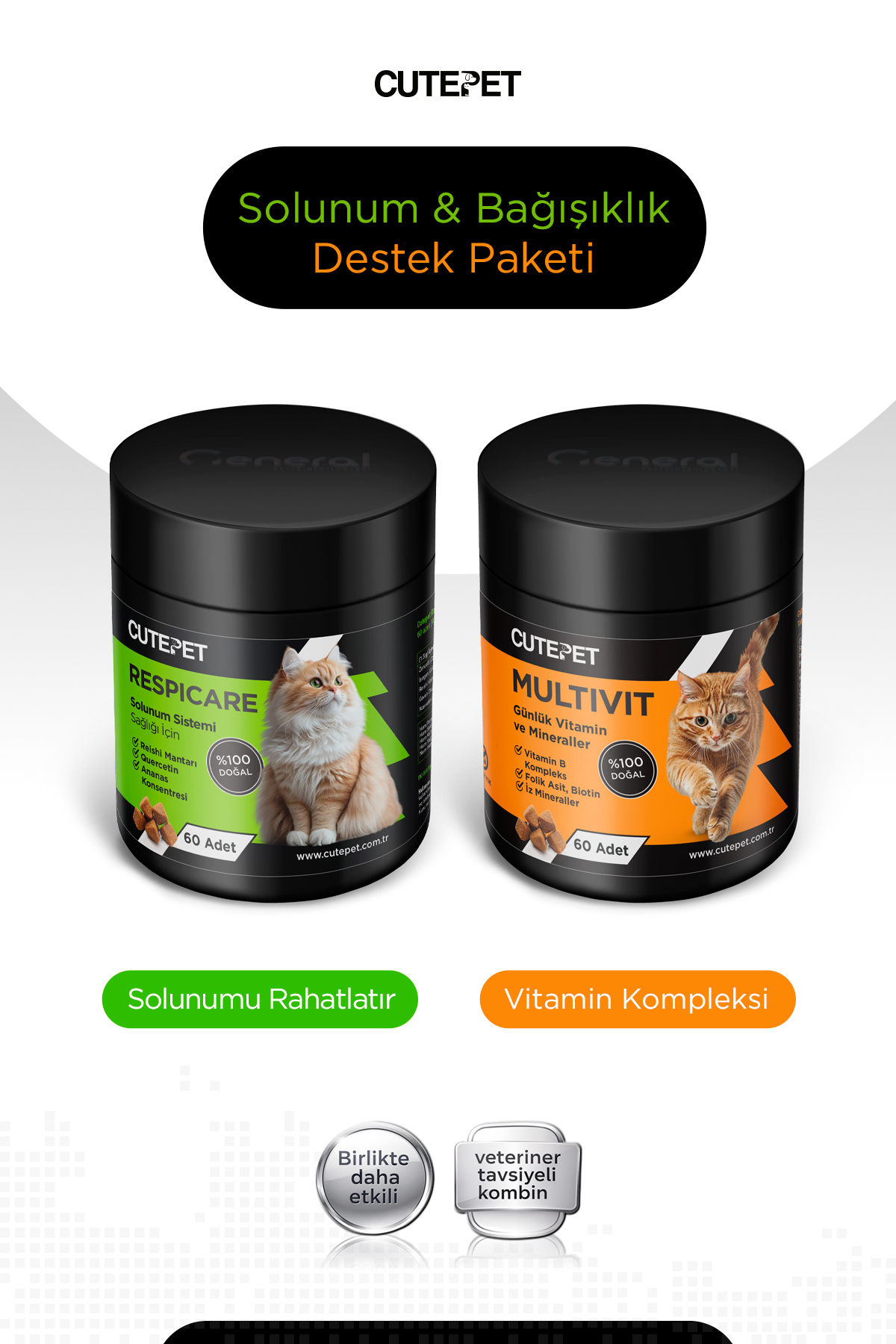 بسته مکمل گربه برای حمایت تنفسی و ایمنی کیوت‌پت CutePet، مدل Cute-0024