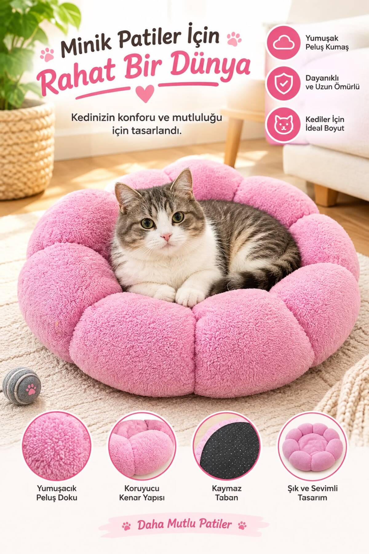 تخت پولیشی پاپاتیا گربه و سگ هایالیم پت HAYALİM PET P2001 صورتی