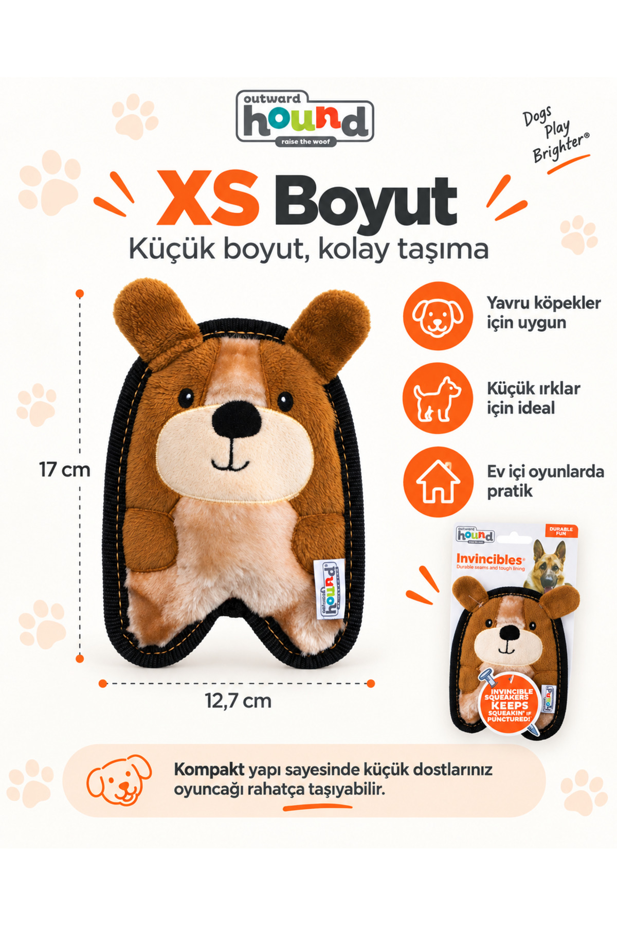 اسباب‌بازی سگ آوت‌وارد هاوند Outward Hound، سری Invincibles Puppy، سایز XS، صدادار و بادوام