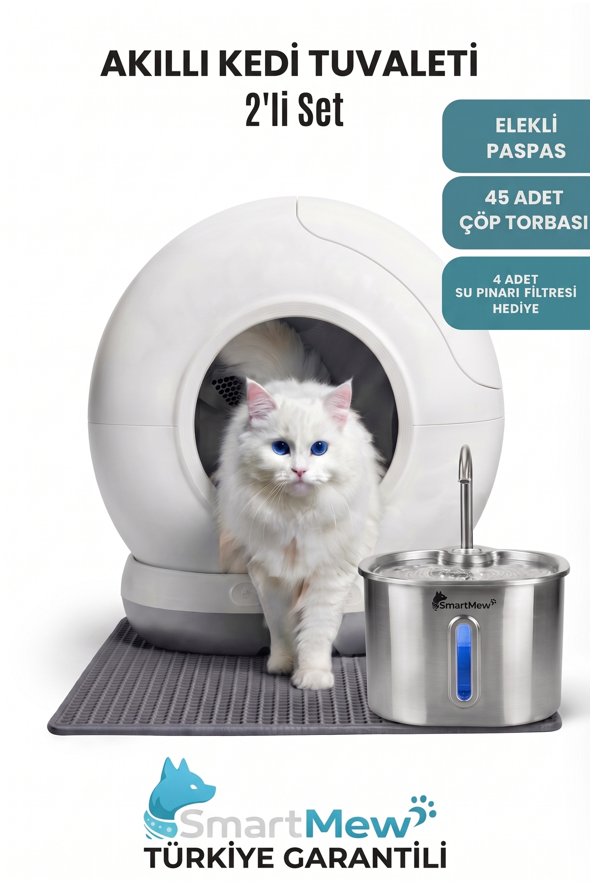 توالت خودکار گربه و آب‌خوری اسمارت‌میو SmartMew مدل SCE002