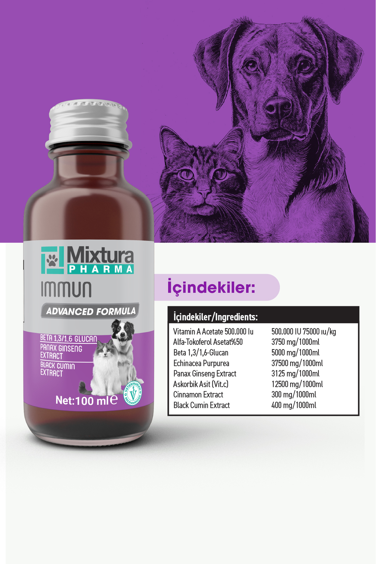 مکمل ویتامینی قطره‌ای گربه میکستورا فارما Mixtura Pharma IMMUN SIVI، مدل MT35000