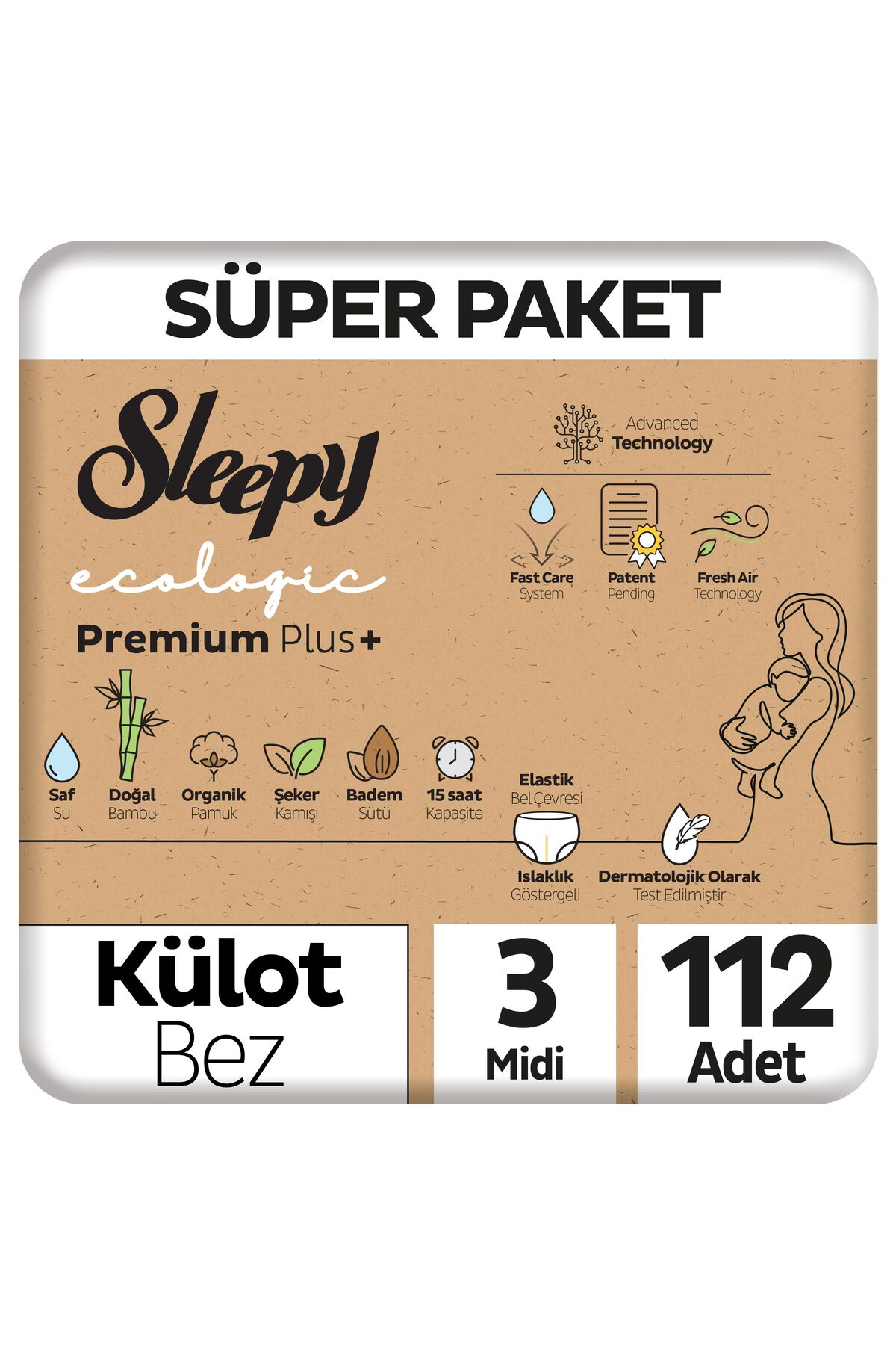 پوشک بچه بسته بندی اکولوژیک پرمیوم پلاس سوپر شورتی سایز 3 میدی 112 عدد اورجینال Sleepy