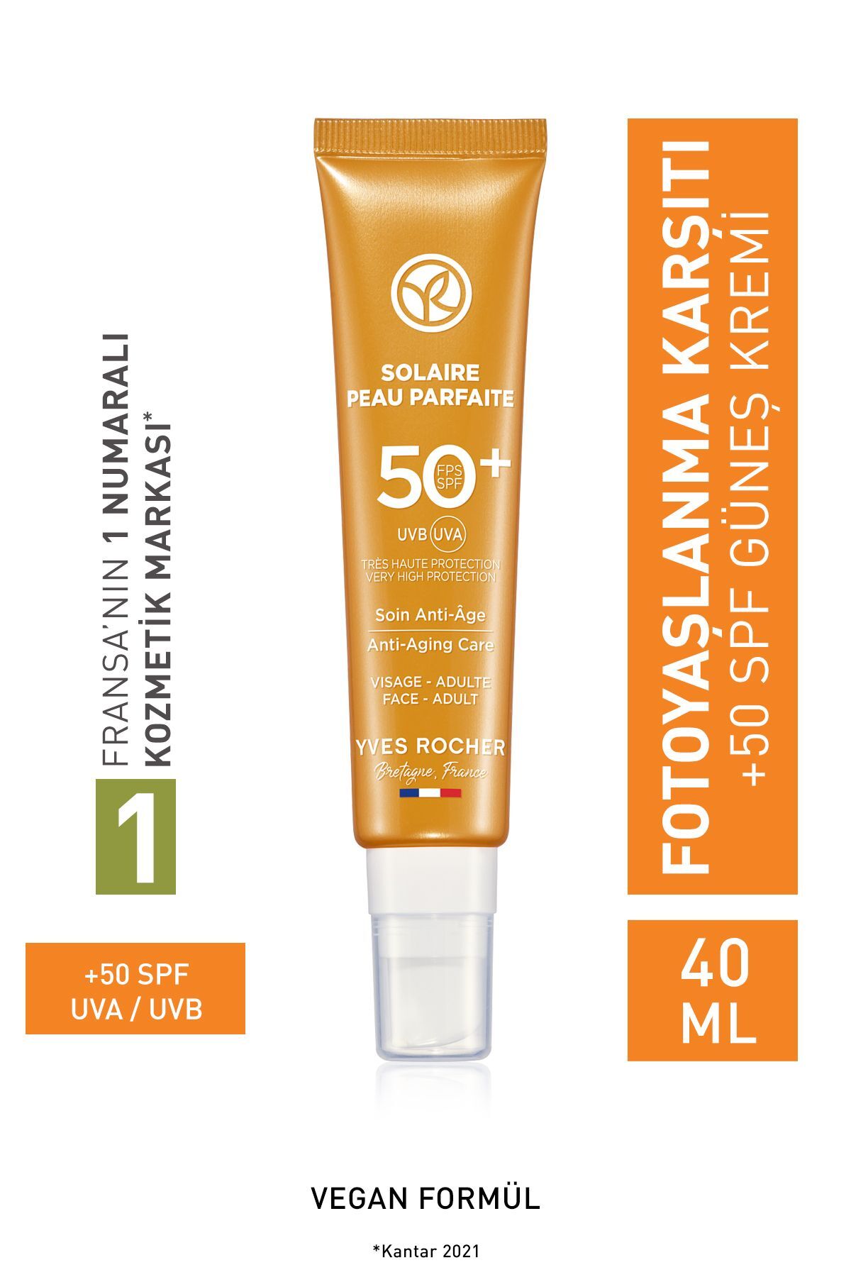 Yves Rocher ضد آفتاب solaire Peau Parfaite ضد پیری و لک صورت با SPF 50 محافظت بالا 40 میل