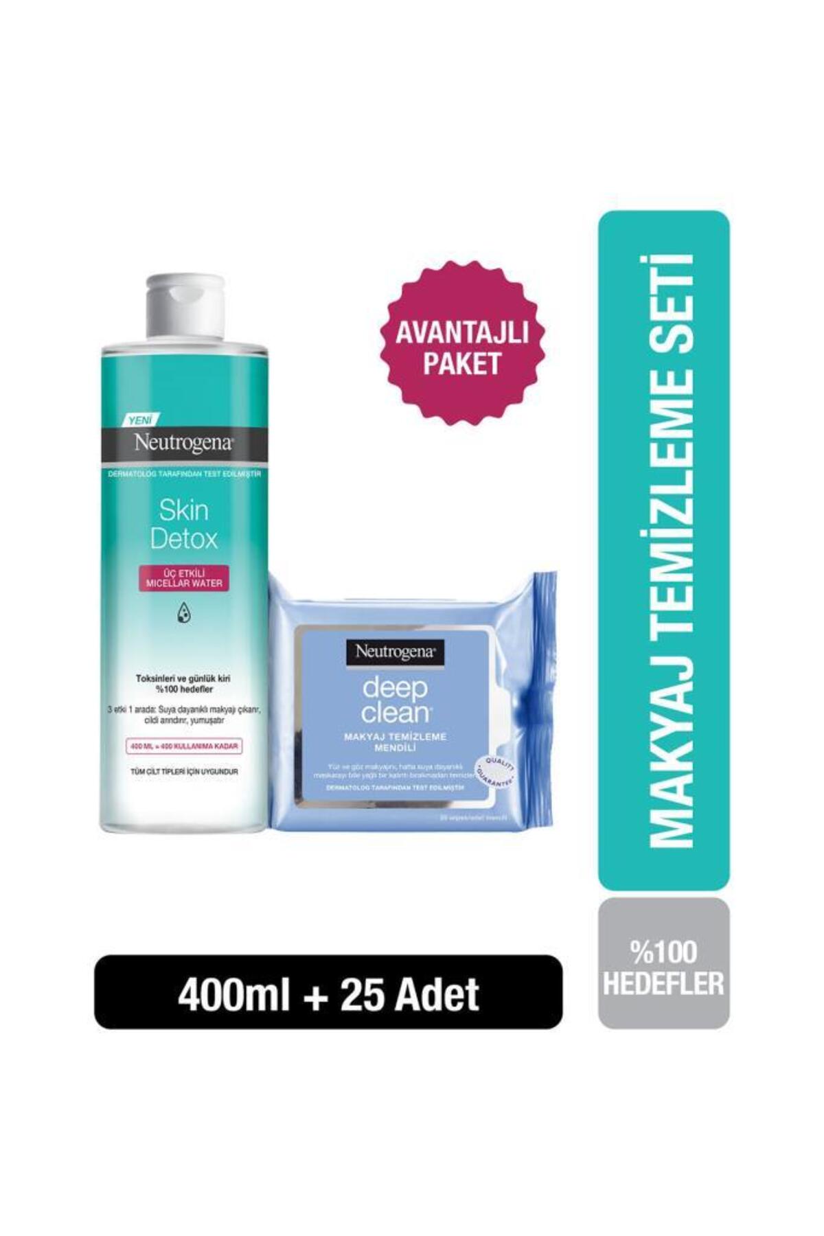 میسلار واتر دتاکس پوست 400 میلی لیتر + دستمال پاک کننده آرایش مدل deep clean بسته 25 عددی نوتروژینا Neutrogena