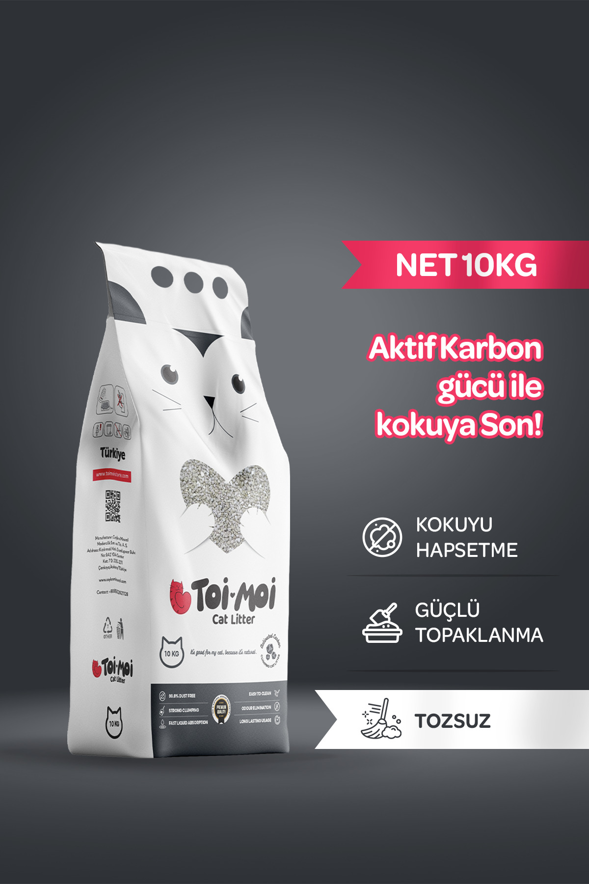 خاک گربه بنتونیتی توی موی Toi Moi، زغال‌فعال، ۱۰ کیلوگرم، مدل ERP-TM6996