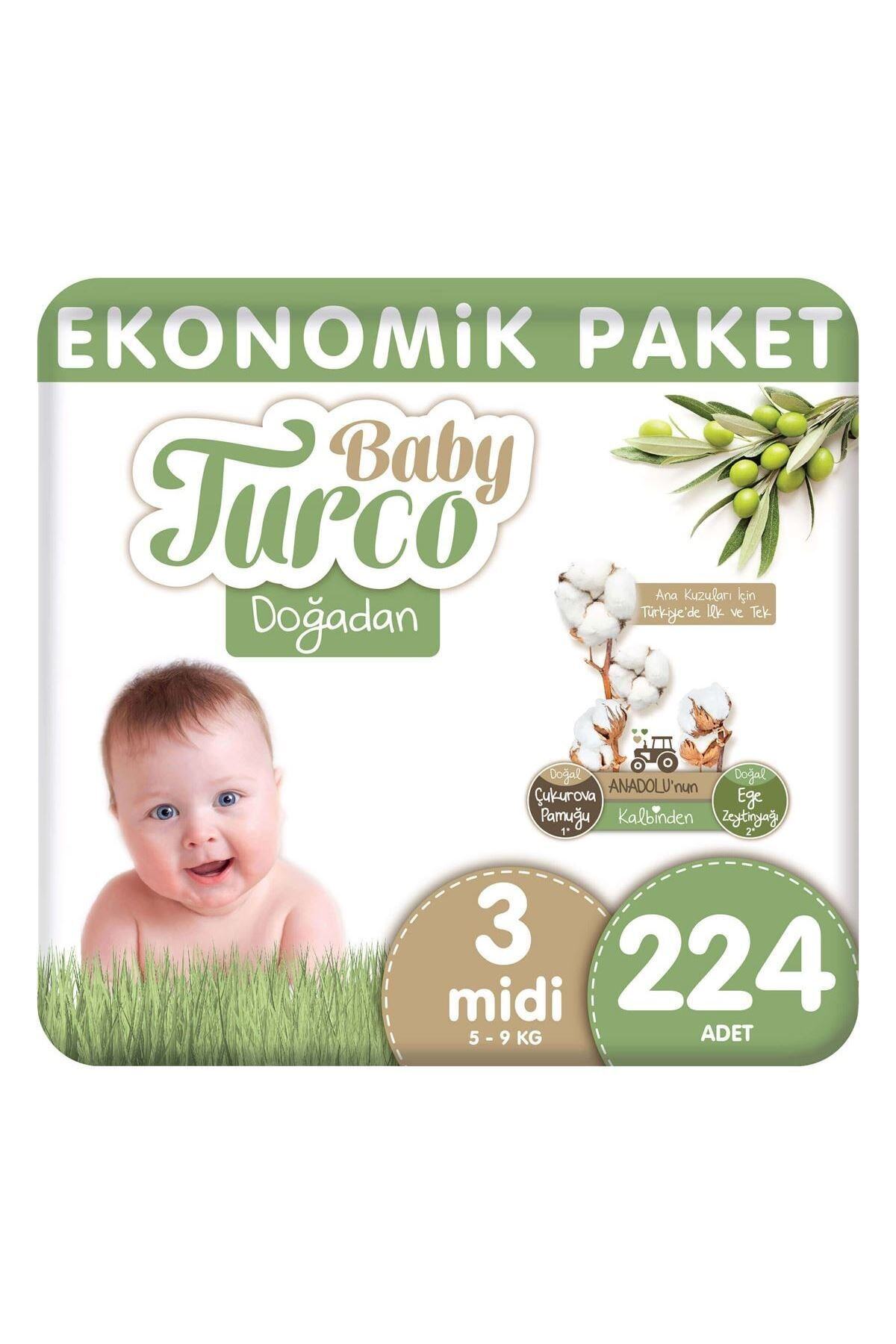 پوشک بچه بسته بندی اقتصادی دوغادان سایز میدی 3 224 عدد اورجینال Baby Turco
