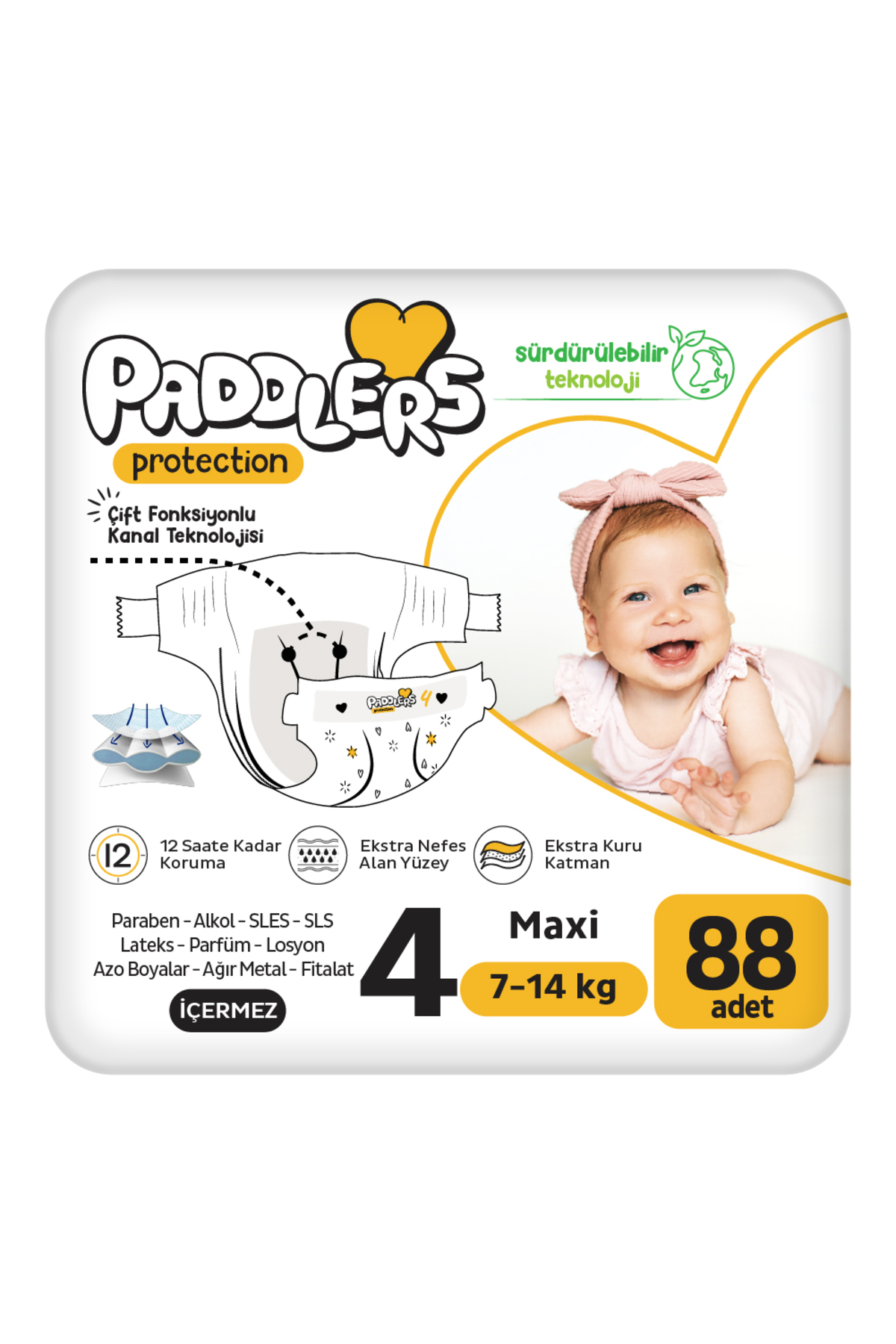 پوشک بچه محافظ کودک سایز 4 ماکسی 88 عددی 7 14 کیلوگرم ست جامبو 2 تایی اورجینال Paddlers