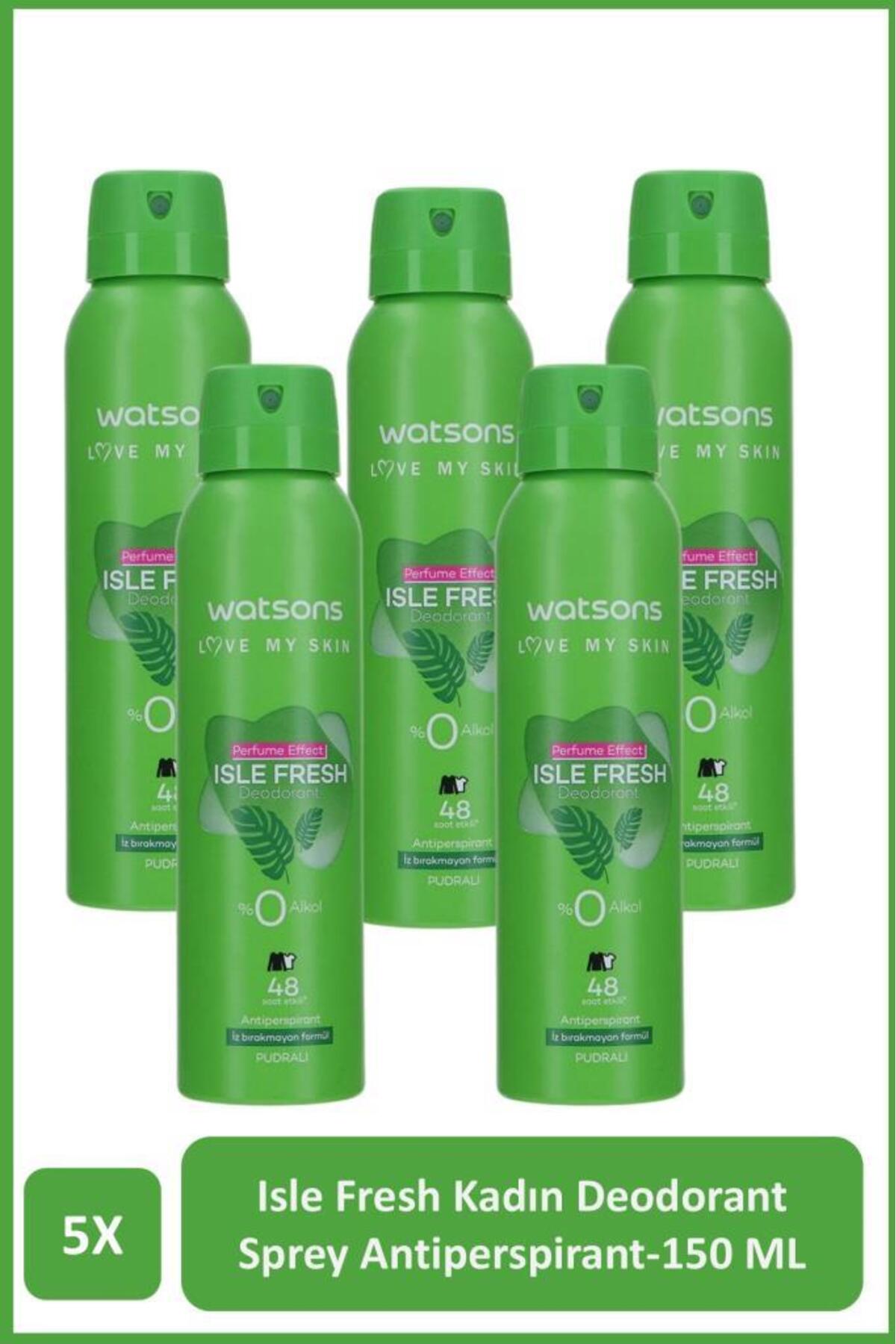 اسپری دئودورانت زنانه پودری واتسونز Watsons Isle Fresh، بسته ۵ عددی ۱۵۰ میلی‌لیتری