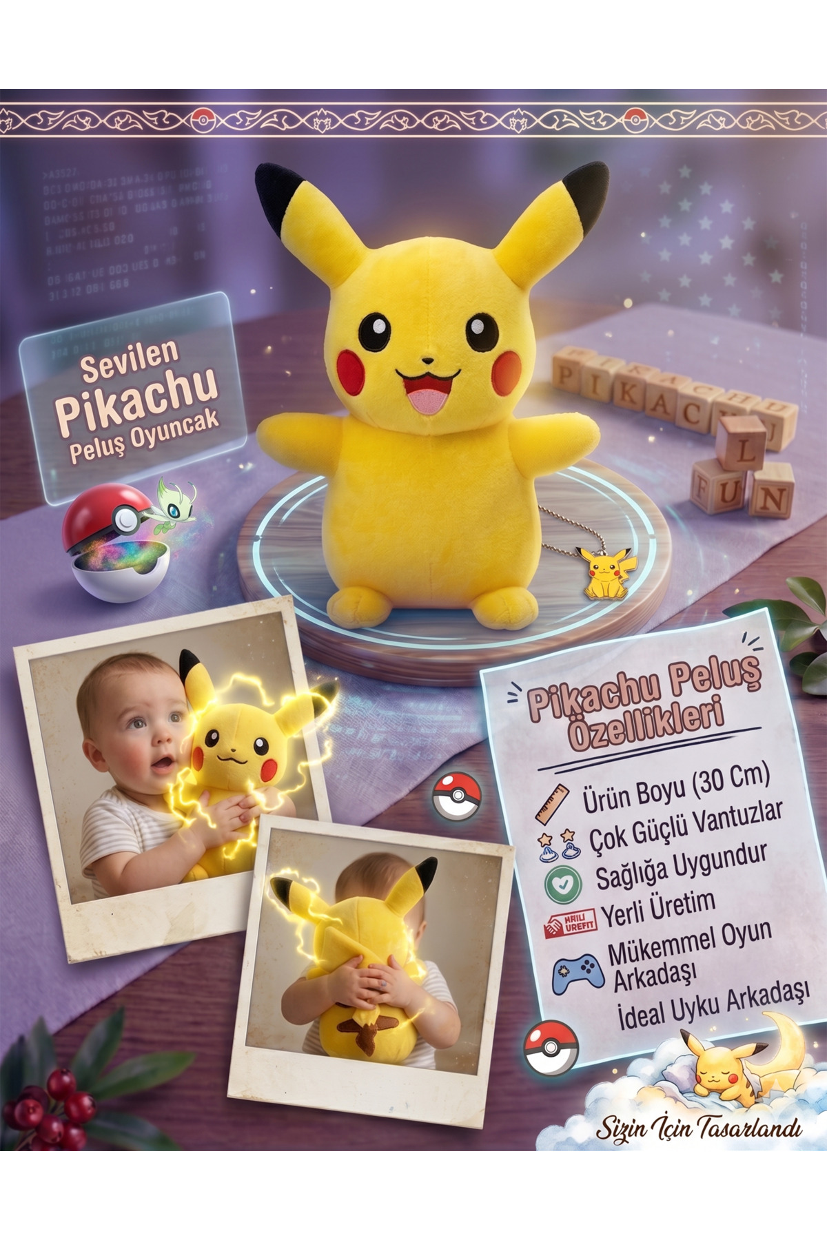 اسباب بازی های پشمی POKEMON PIKACHU PUSH TOY سایز بزرگ 35 سانتی متر مثبت Genel Markalar