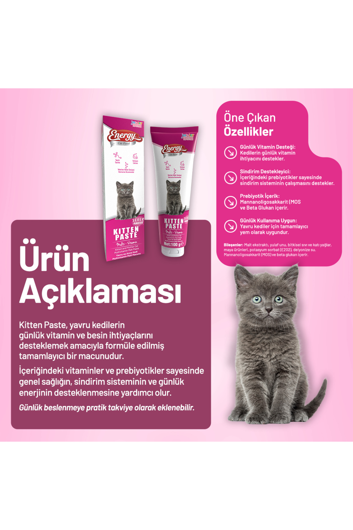 خمیر بچه‌گربه کت فود انرژی Cat Food Energy، ۱۰۰ گرم، ۴۸ عدد