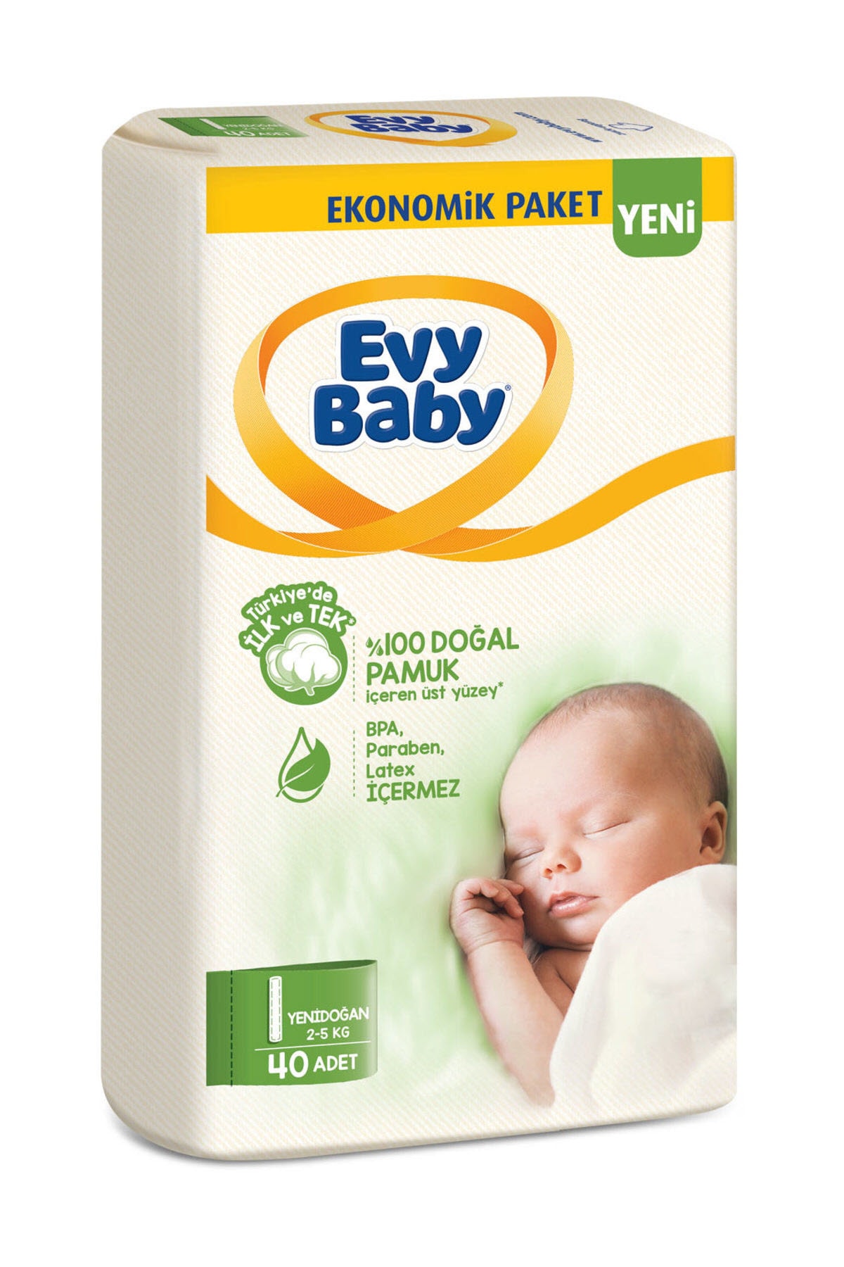 پوشک بچه سایز 1 نوزاد 40 عددی بسته جدید اورجینال Evy Baby
