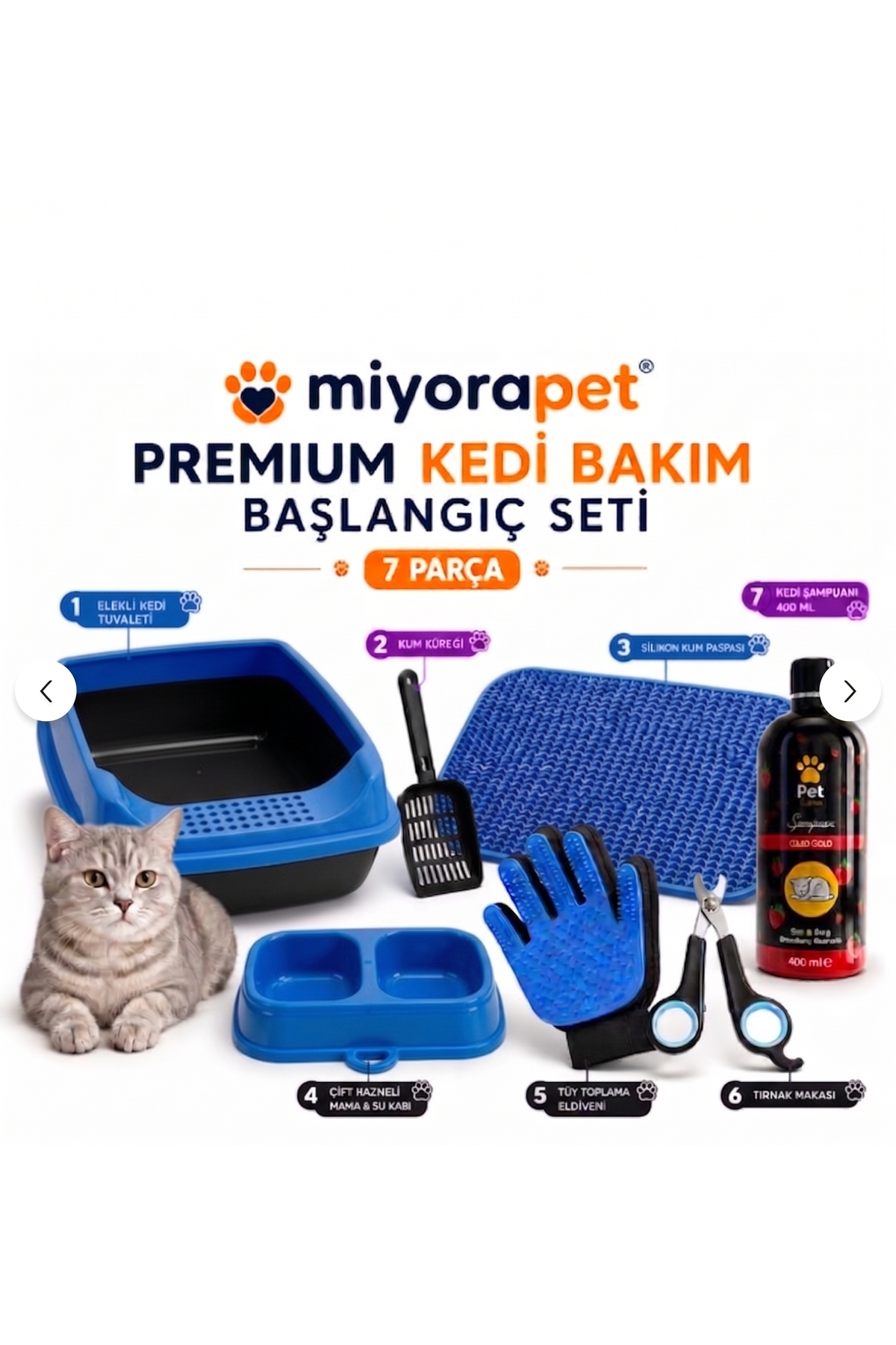 ست آغازین مراقبت از گربه ۷ پارچه میوراپت Miyorapet آبی