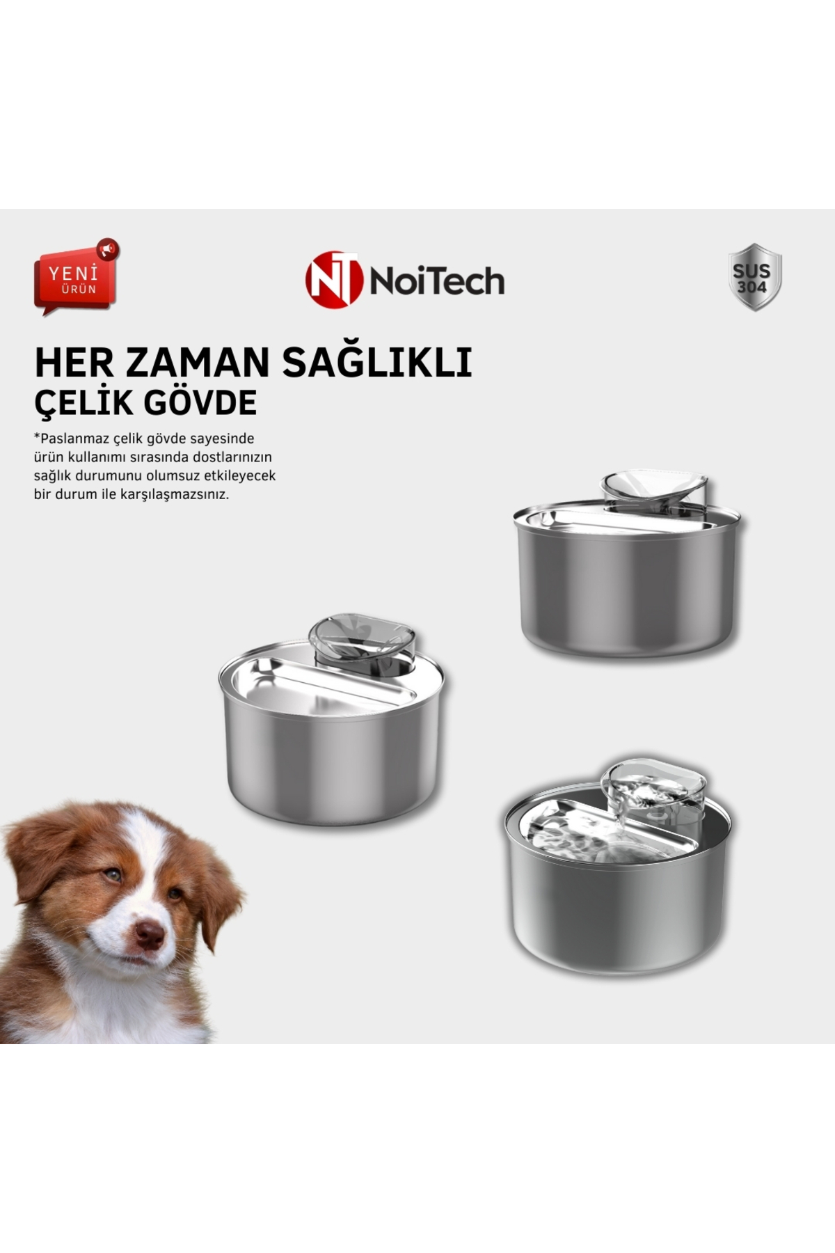 آبخوری فواره‌ای هوشمند ۴ لیتری سگ و گربه نویتک Noitech، مدل Smart2، استیل ضدزنگ و کم‌صدا