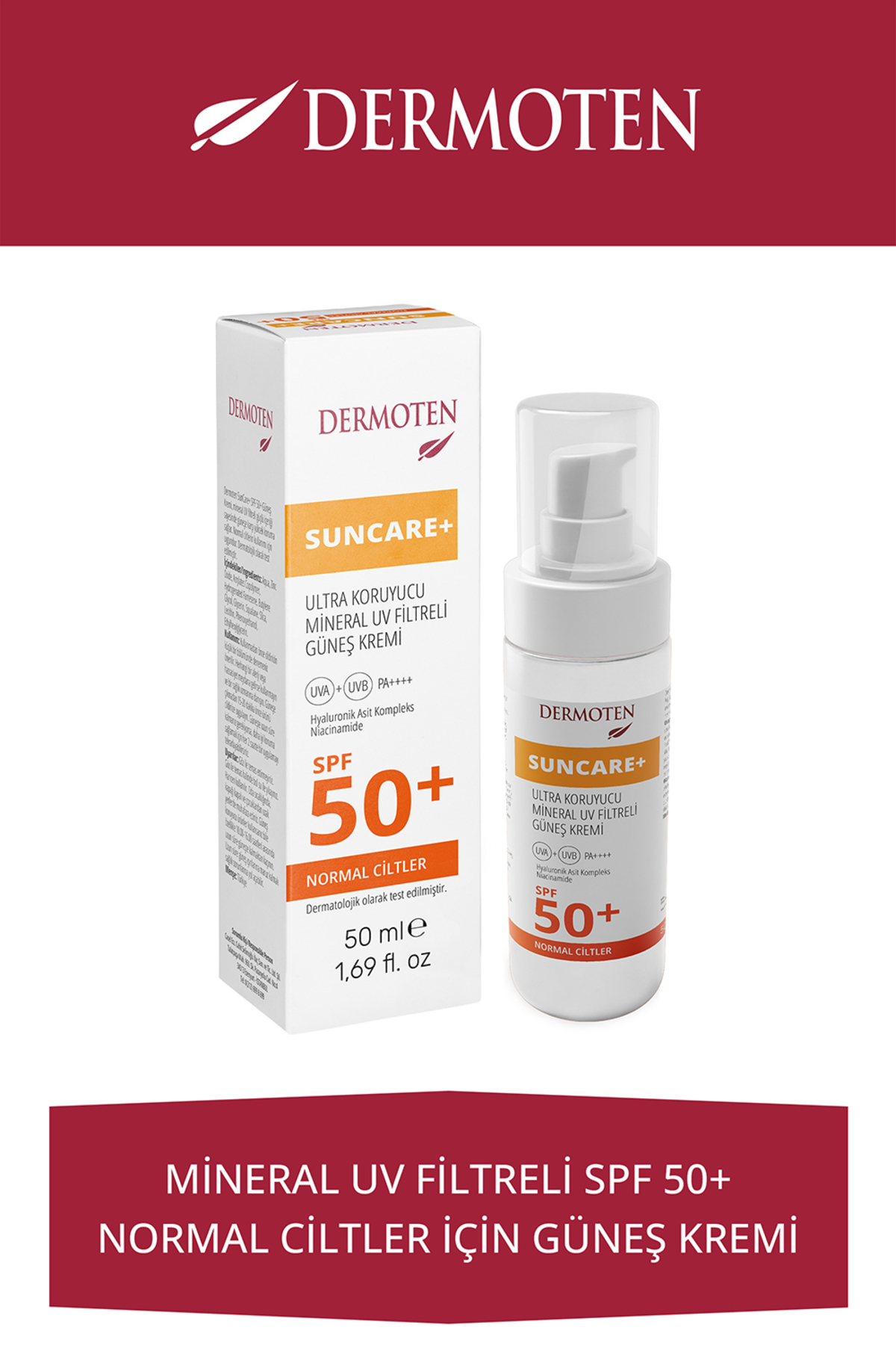 کرم ضدآفتاب +SPF50 درموتن مناسب پوست‌های معمولی ۵۰ میل