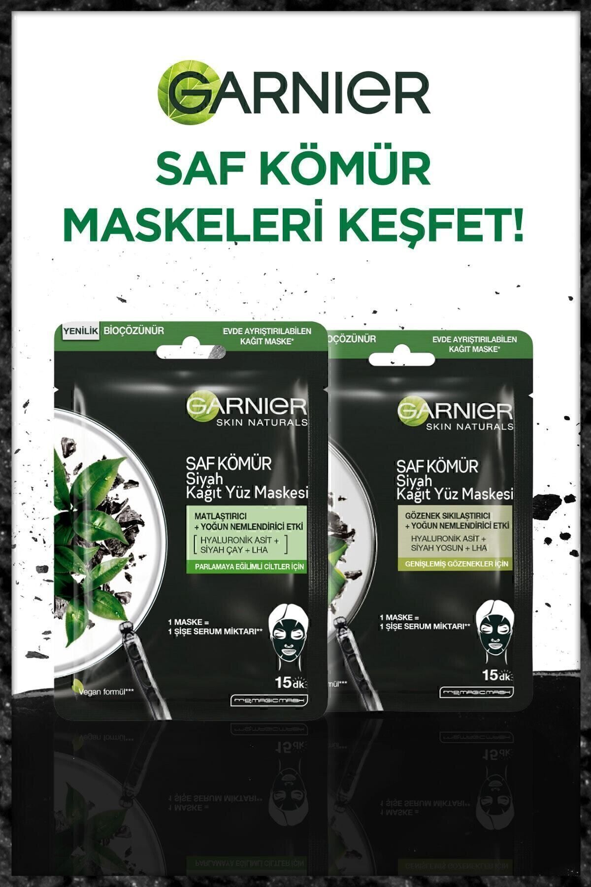 Garnier ماسک صورت طبیعی با برگه های کاغذی چای سیاه
