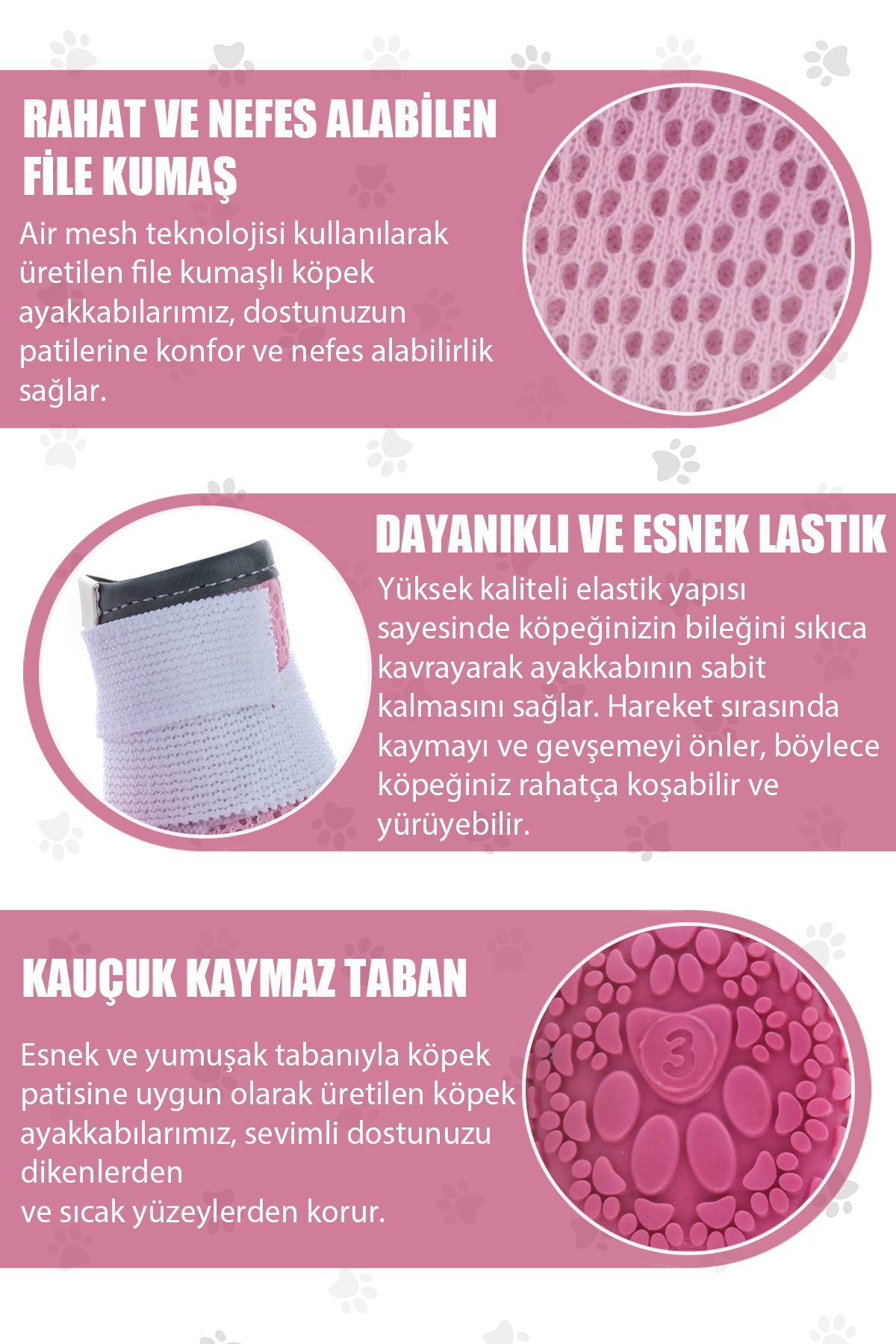 کفش سگ پاوپرینتس PawPrints مدل PPLASTİK01، صورتی با زیره لاستیکی ضدلغزش